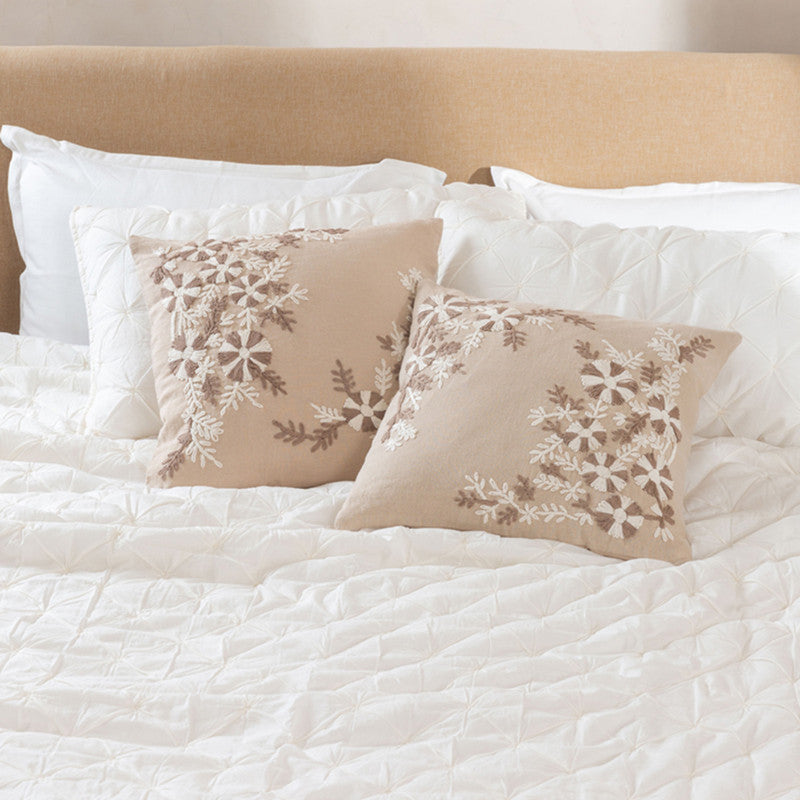 Linen Blossom Stitch Cushion Cover | Beige | 45 x 45 cm、mySite、camillekostekn