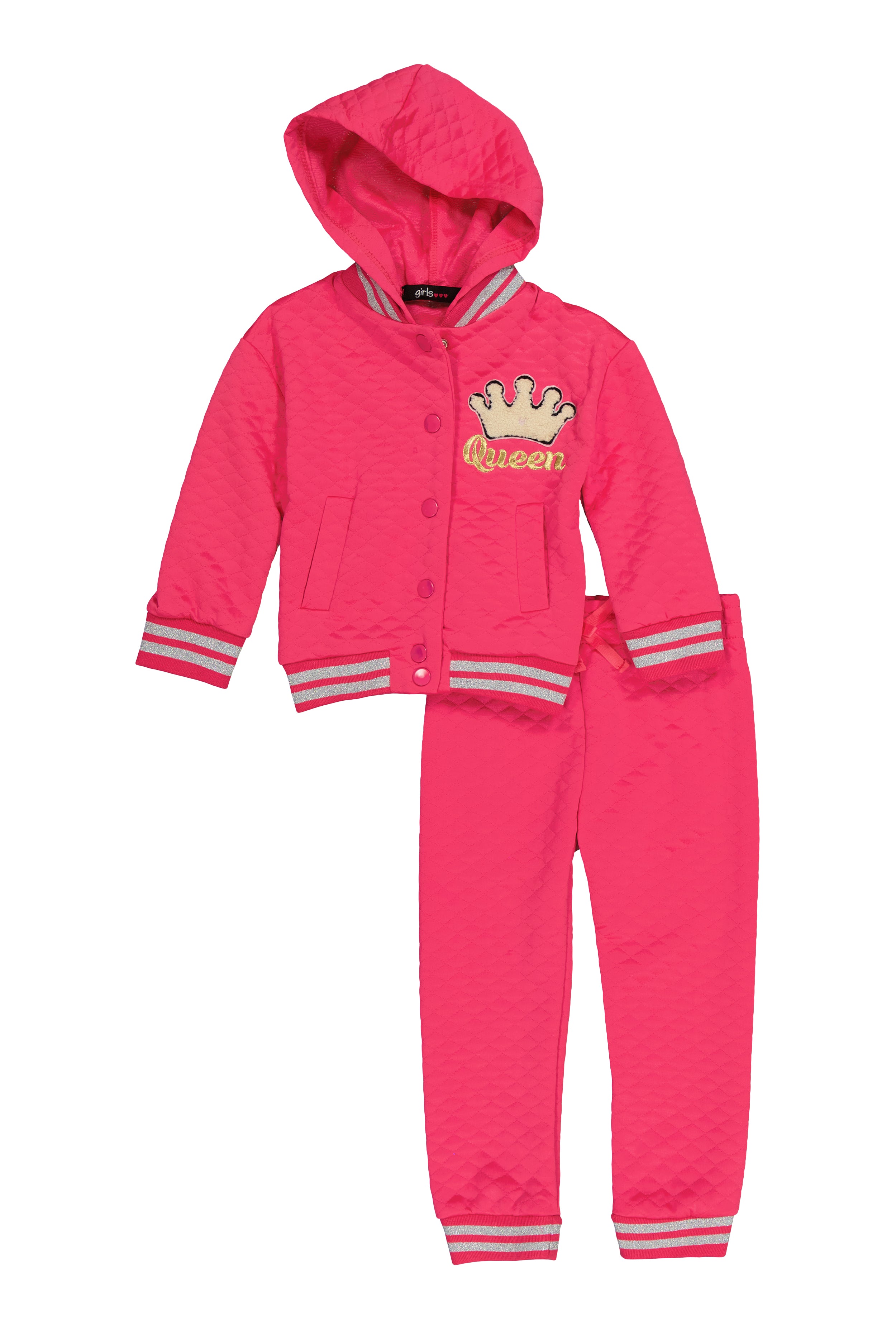 Toddler Girls Queen Quilted Hooded Jacket and Joggers、mySite、camillekostekn