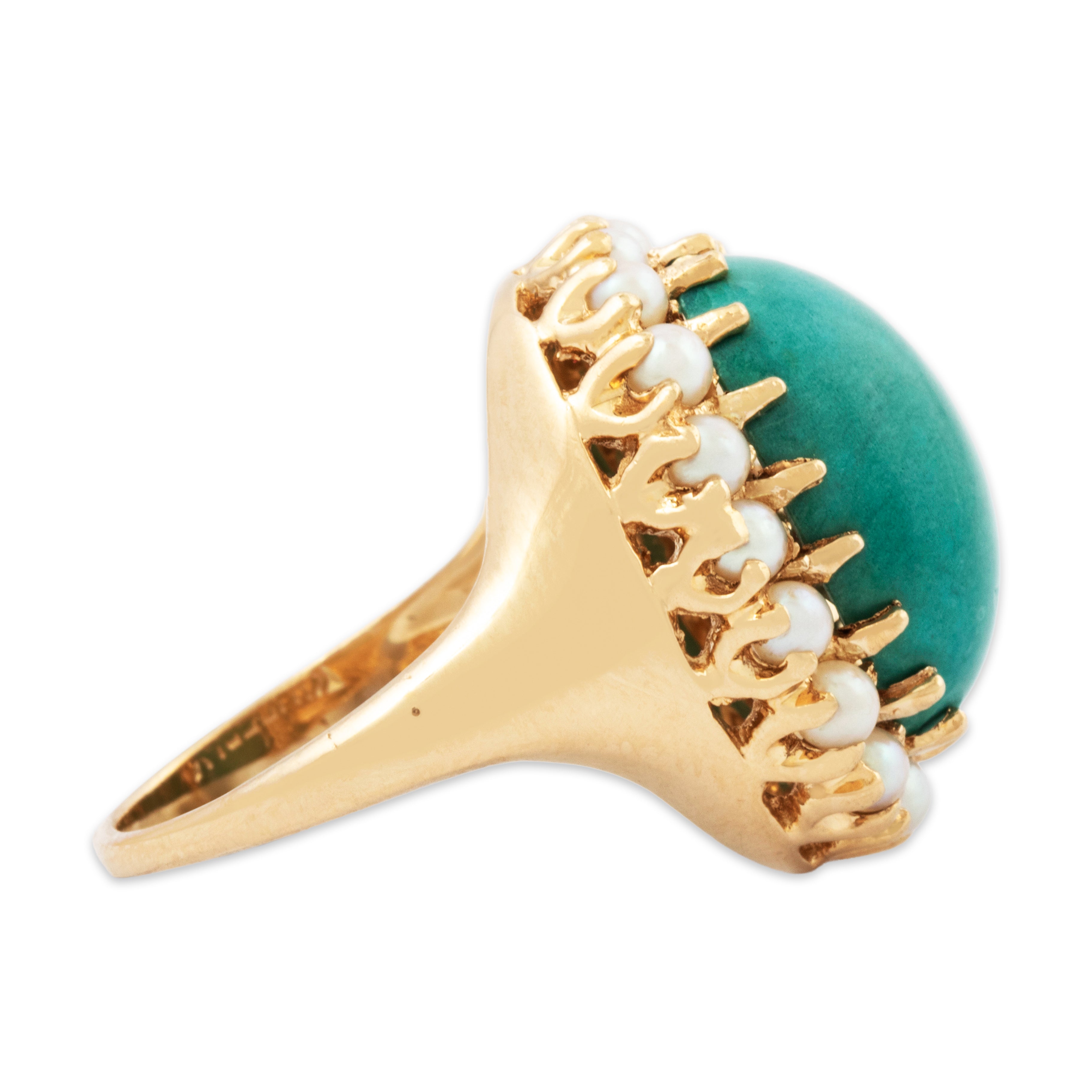 Vintage 14k Yellow Gold 8.7ct Turquoise Pearl Lustrous Halo Cocktail Ring 6.50、mySite、hinf8tx79