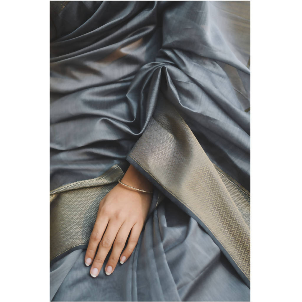 Maheshwari Cotton Silk Saree | Grey & Gold、mySite、camillekostekn