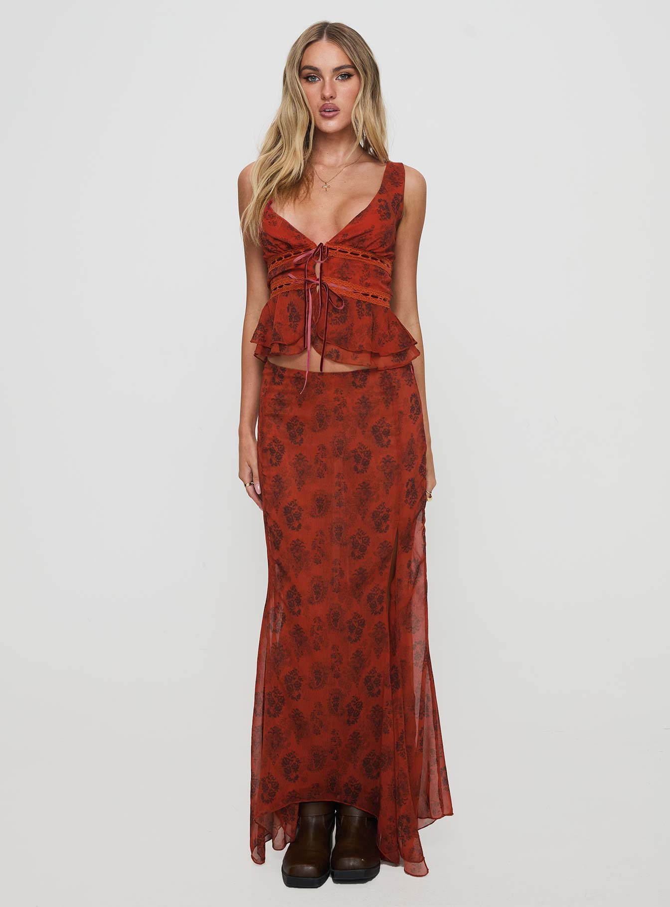 Nikolise Maxi Skirt Red、mySite、solidvoid