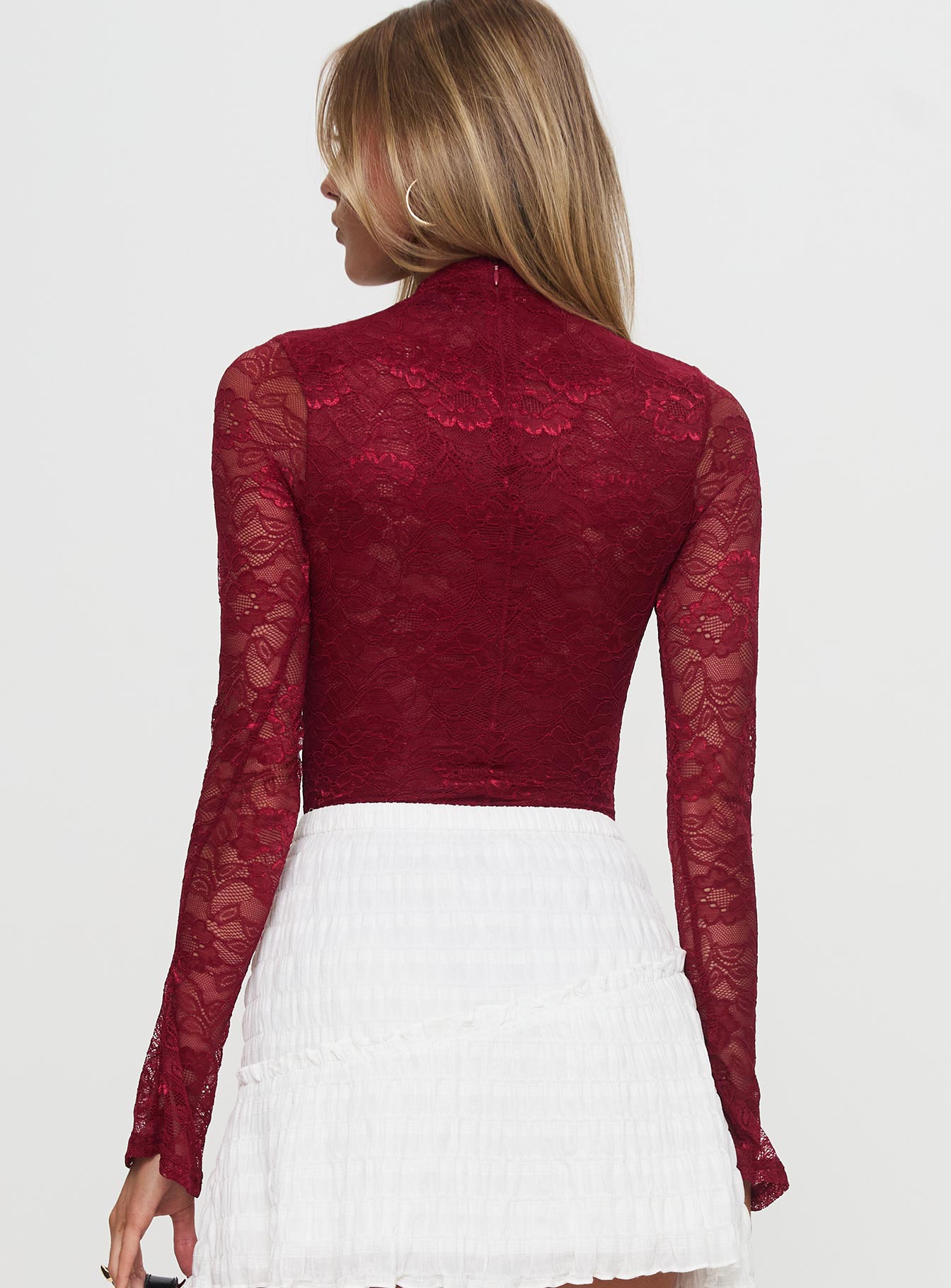 Twisted Humour Long Sleeve Lace Bodysuit Burgundy、mySite、solidvoid