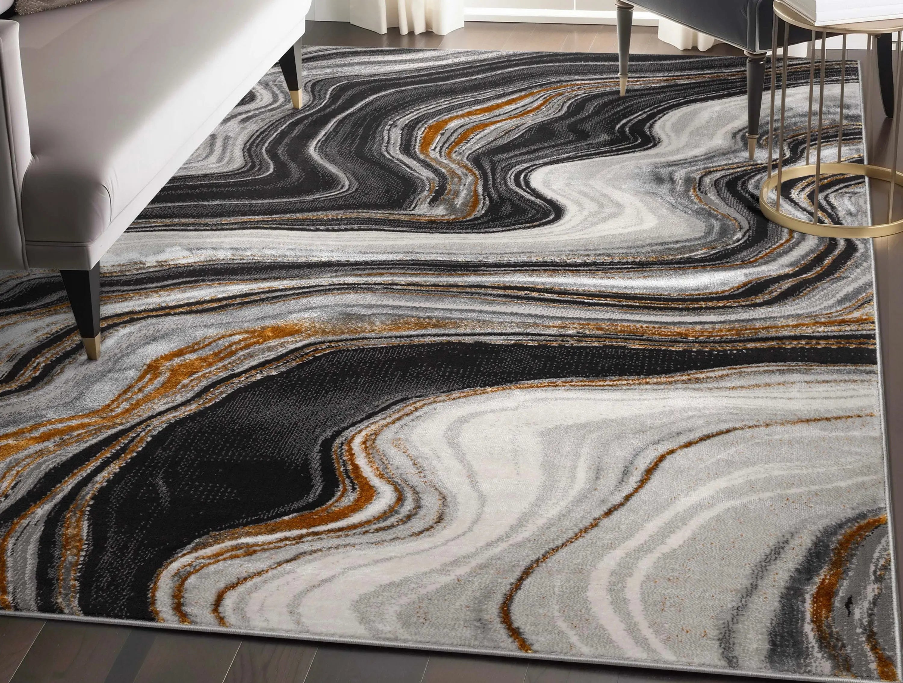 Warren Retro Abstract Waves Glam Rug、mySite、gigharbornorthrealestate