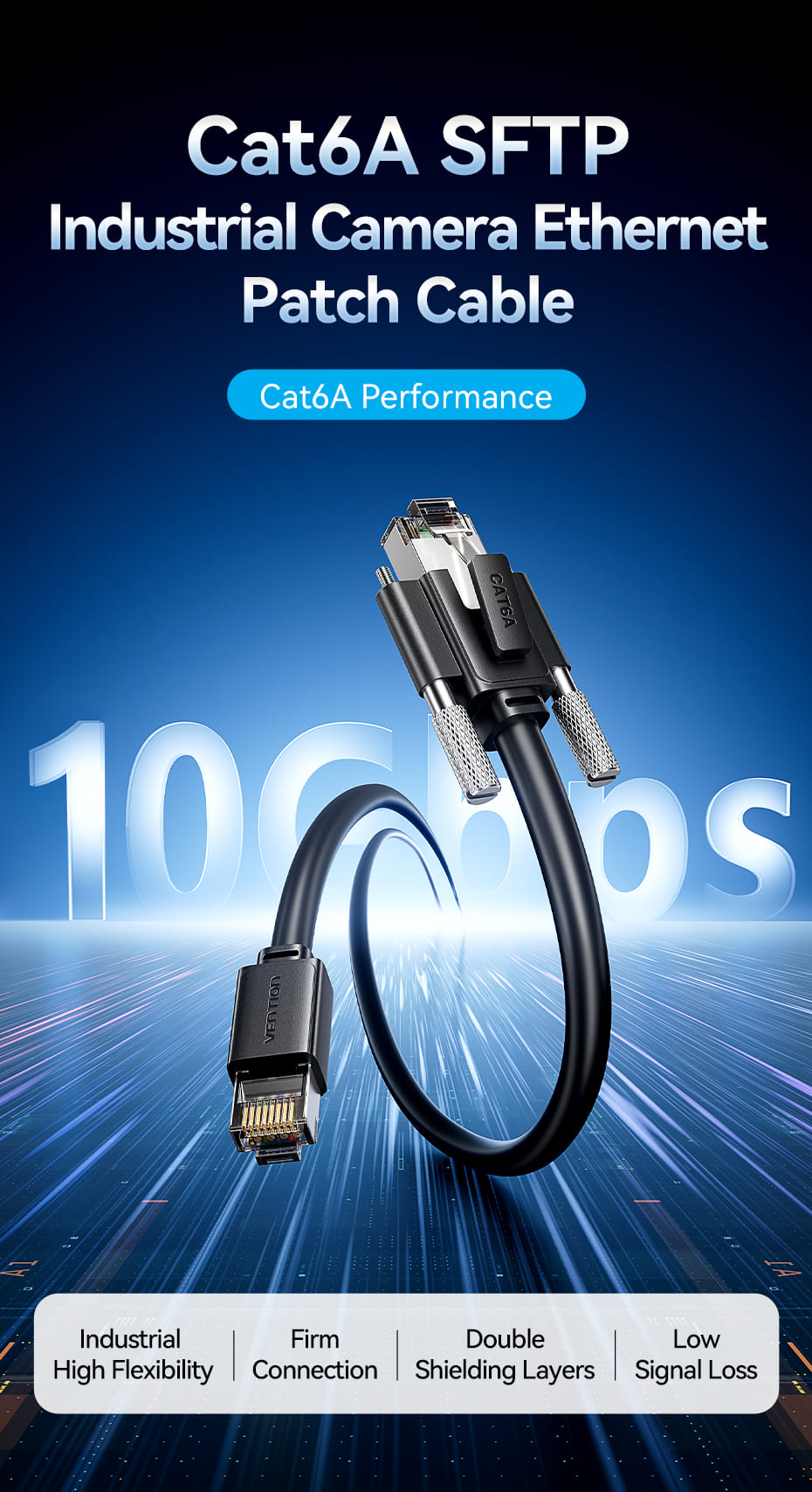 Ultra-Flexible Cat6A SFTP Industrial Camera Ethernet Patch Cable