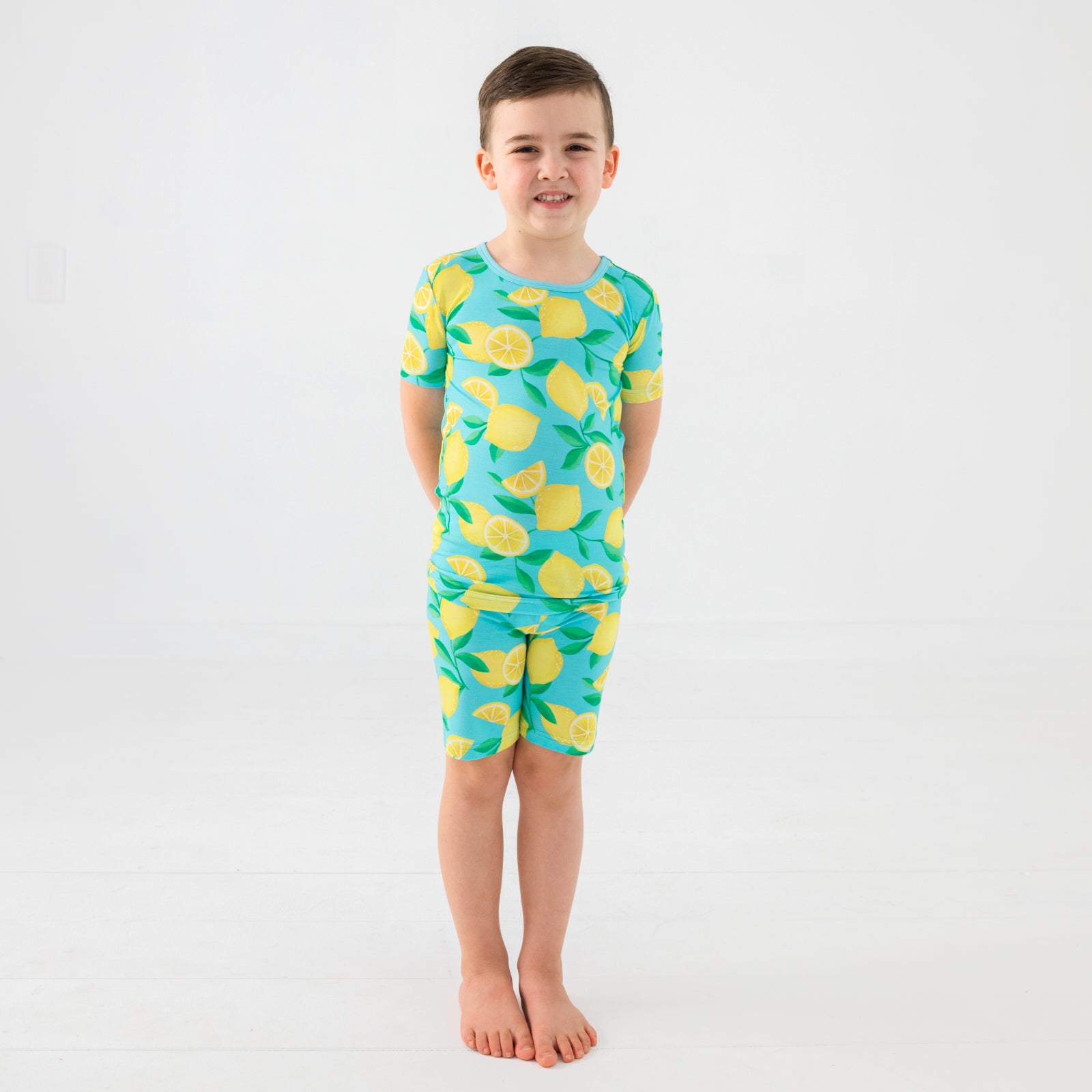 Blue Sunny Citrus Two-Piece Short Sleeve & Shorts Pajama Set、mySite、layawaytickets