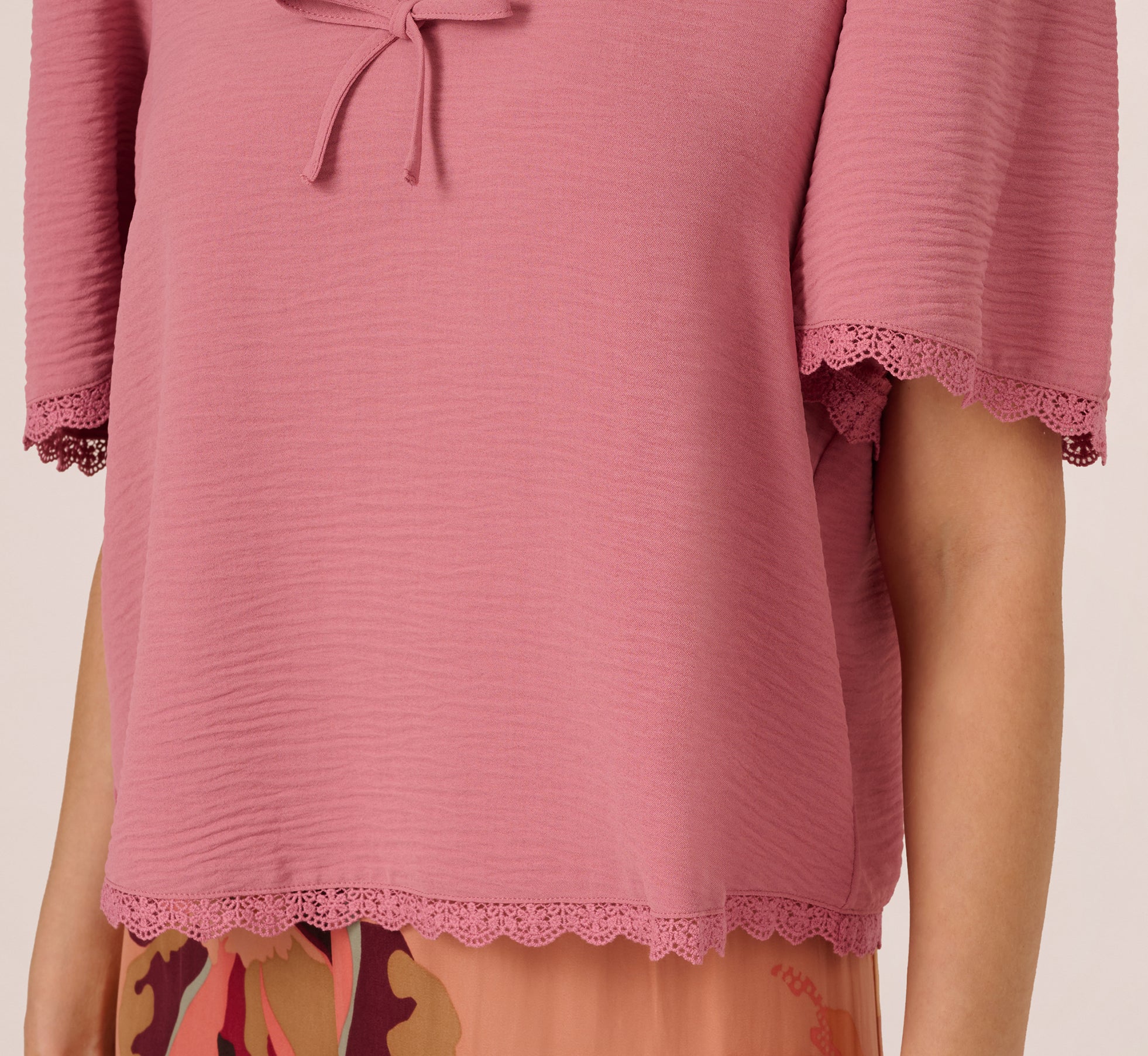 Short Sleeve Crochet Trim Top In Mesa Rose、mySite、solidvoid
