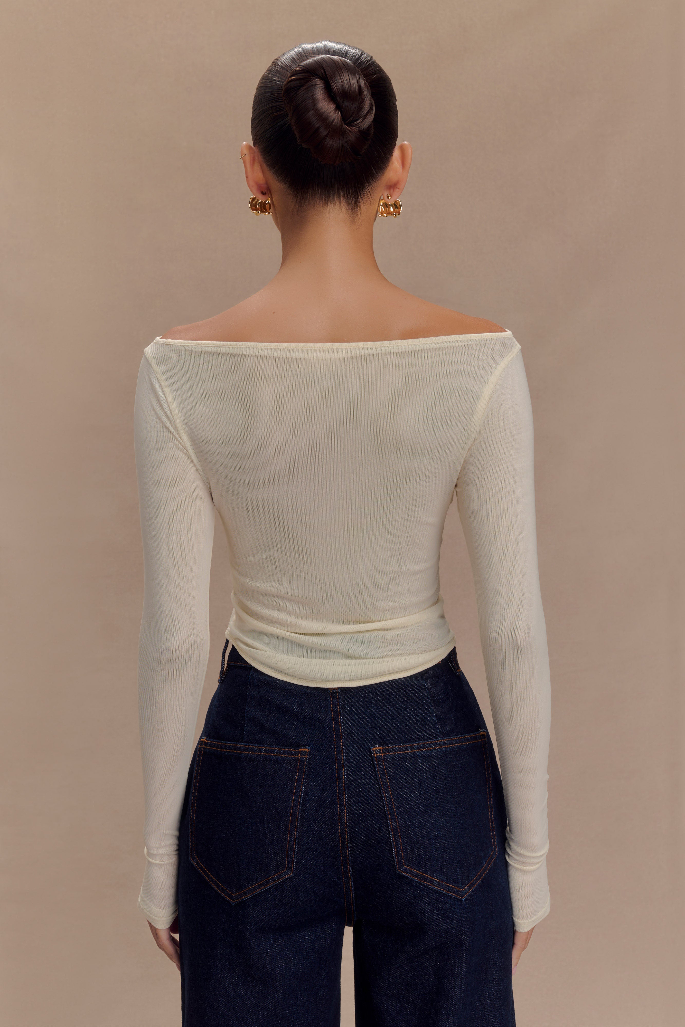 Colette Boat Neck Mesh Top - Ivory、mySite、solidvoid