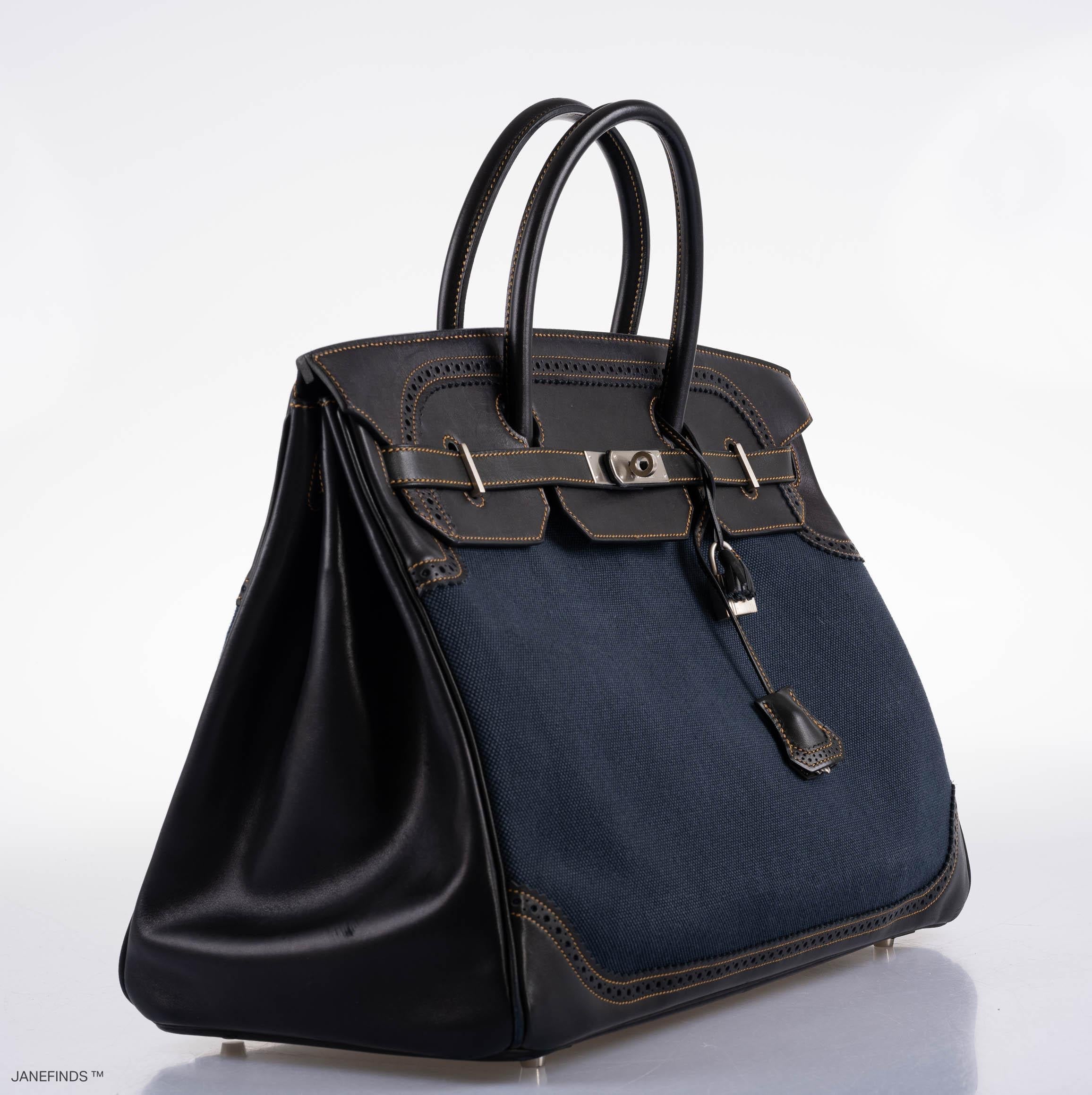 Hermès Ghillies Birkin 40 Indigo Denim and Black Tadelakt Brushed Palladium Hardware、mySite、garminoutage.com