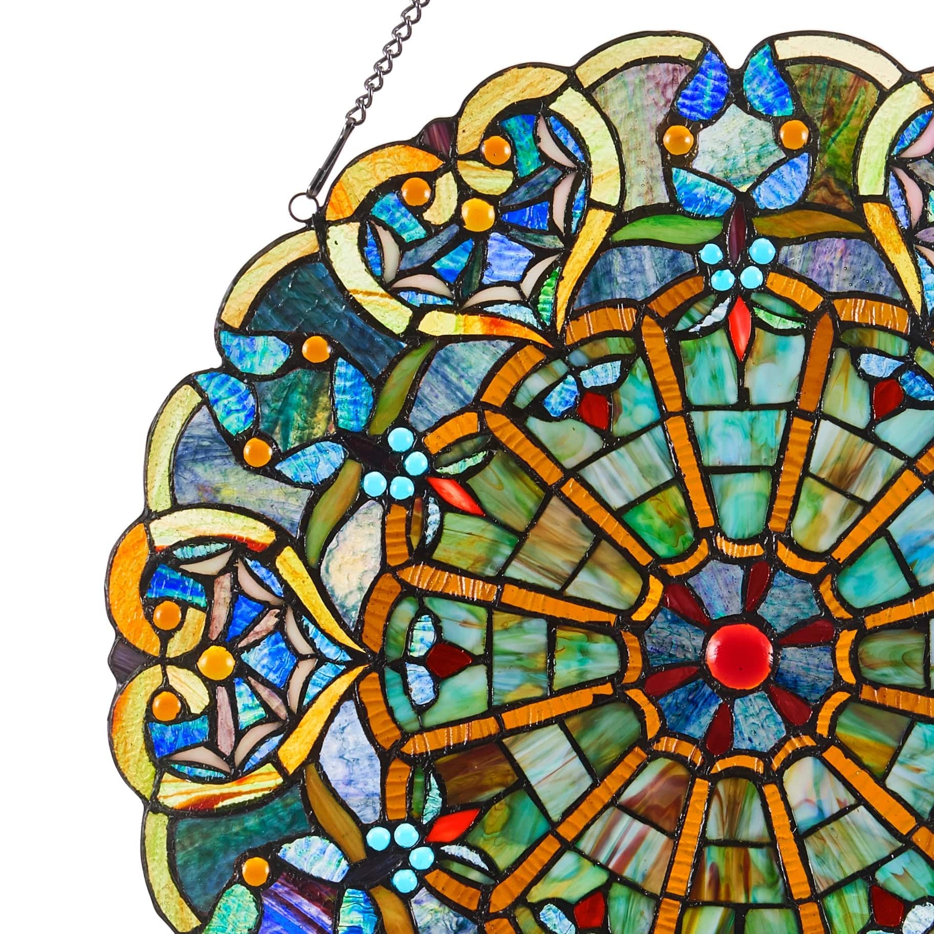 Adeline Blue Webbed Heart Stained Glass Window Panel 22H、mySite、g9winljtr