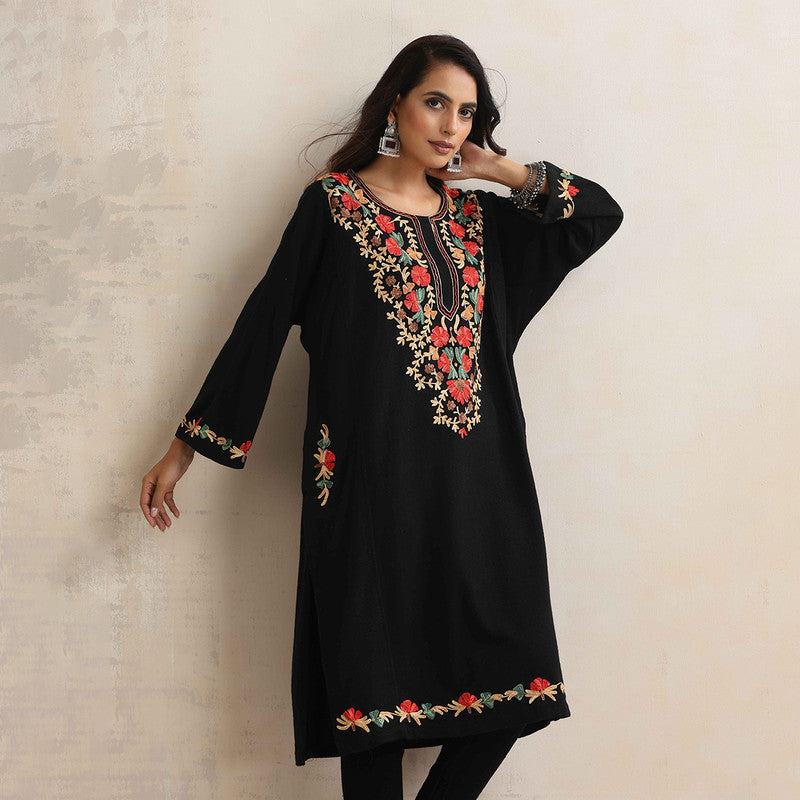 Woolen Kurta For Women | Kashmiri Embroidered | Black、mySite、camillekostekn