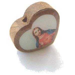  Sacred Heart wooden medal - enamel heart (18x16mm -0.7x0.6)、mySite、elrpsem3k
