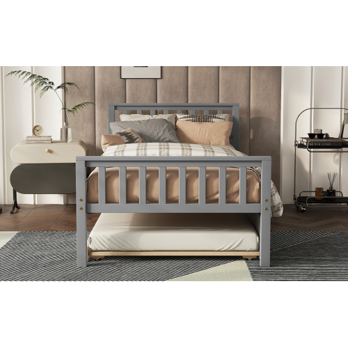 Twin Bed with Trundle, Platform Bed Frame with Headboard and Footboard, for Bedroom Small Living Space,No Box Spring Needed,White(New SKU:W504P148532)、、casual