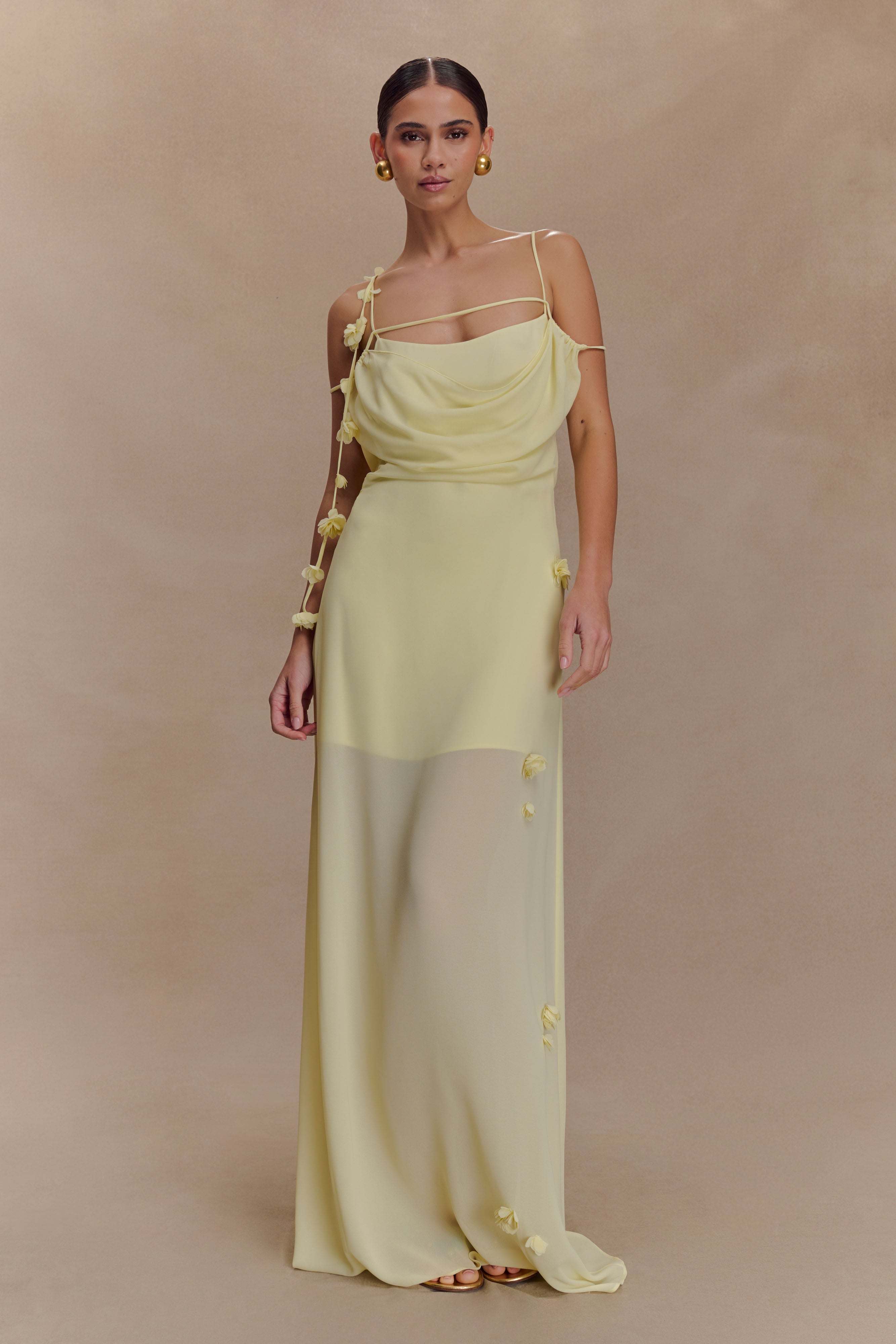Rosalie Floral Chiffon Maxi Dress - Pastel Lemon、mySite、solidvoid