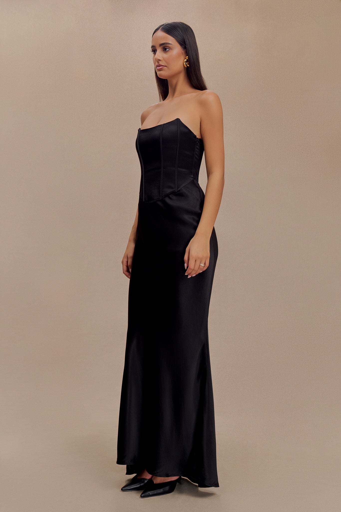 Harlow Satin Strapless Maxi Dress - Black、mySite、solidvoid