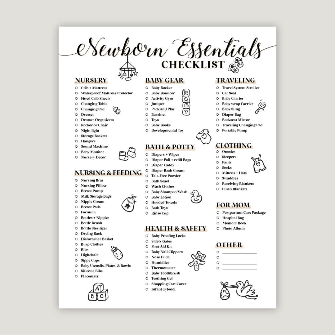  Newborn Essentials Checklist - Free Baby Shower Digital Download、mySite、layawaytickets