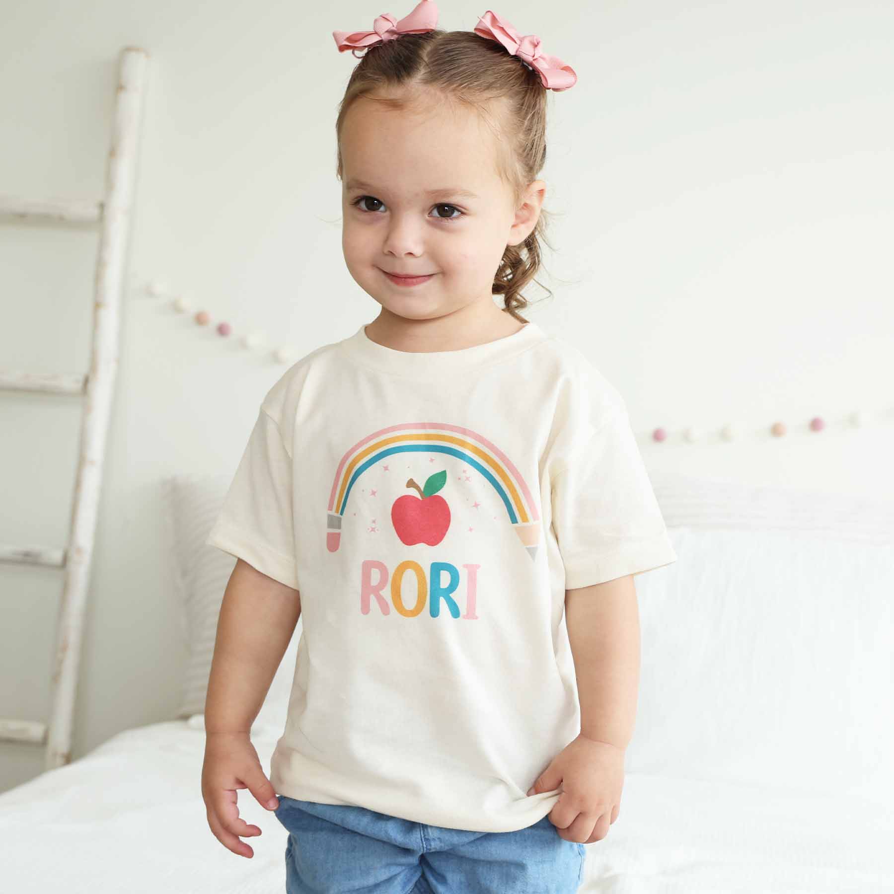  Personalized Pencil Rainbow Kids Graphic Tee | Natural、mySite、layawaytickets
