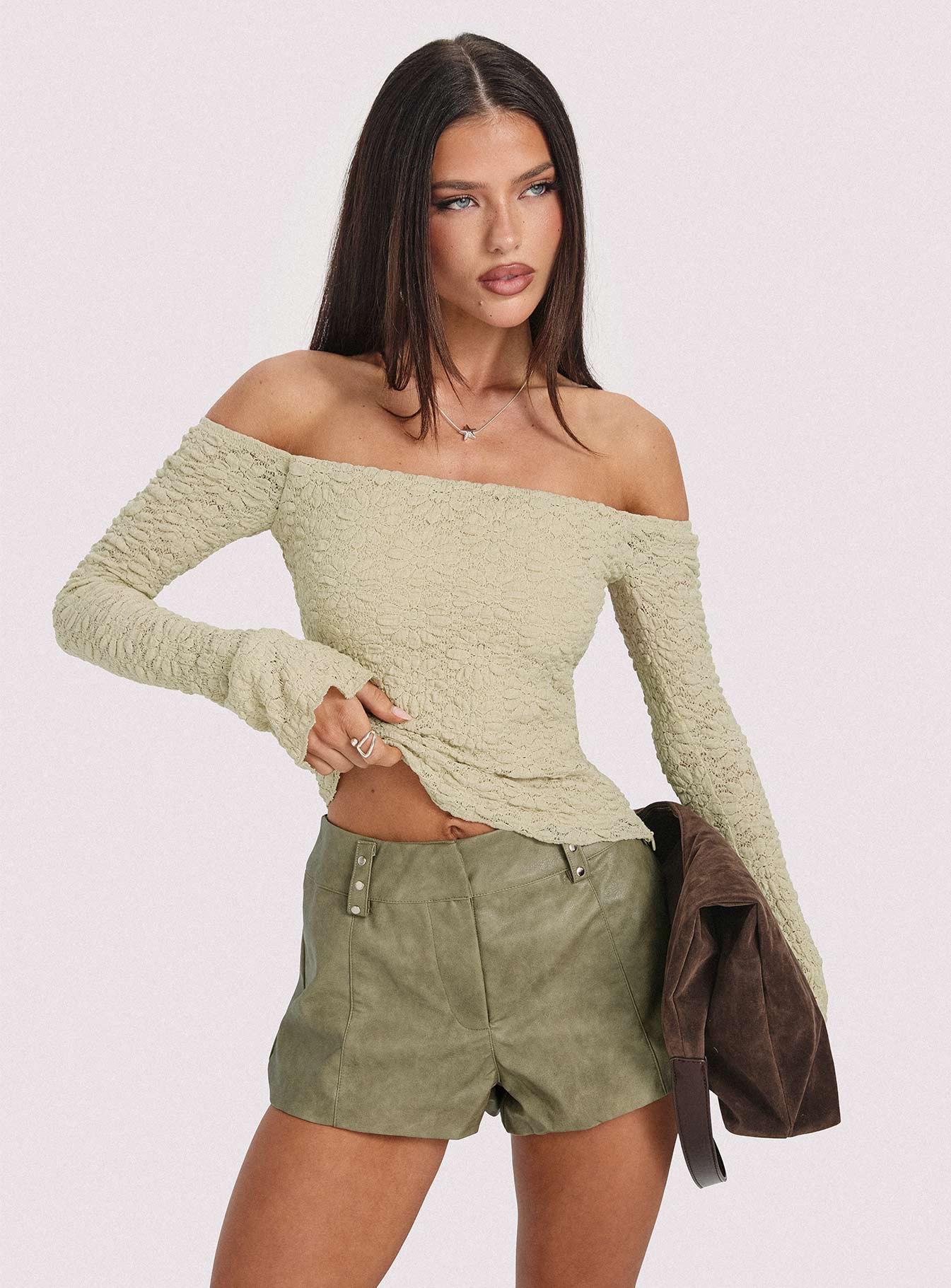 Kenickie Stud Micro Shorts Khaki、mySite、solidvoid