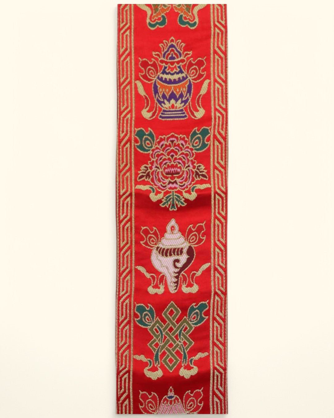 Tibetan Auspicious Symbols Brocade Wall Banner, Red、mySite、topwebapps
