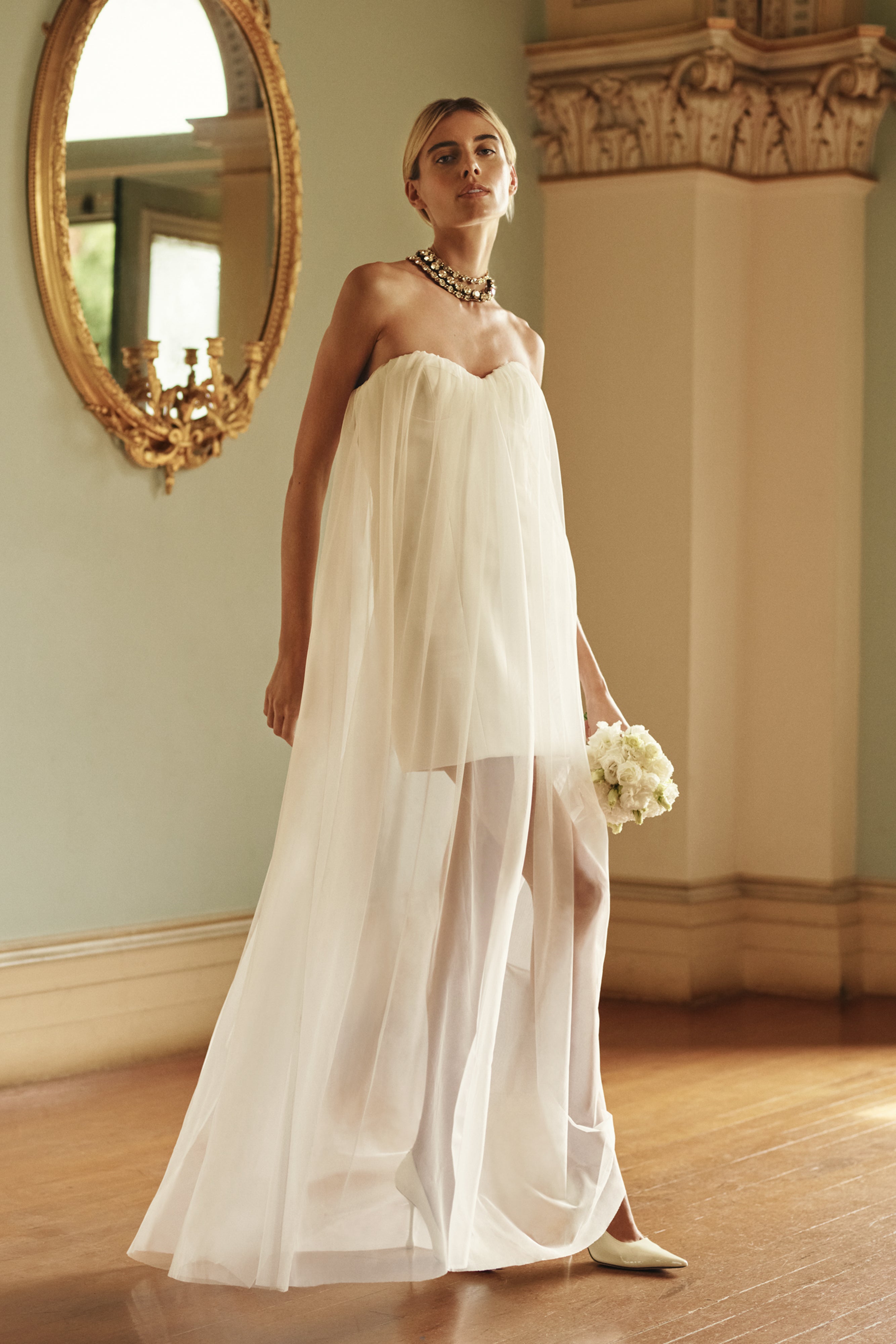 Bettany Chiffon Strapless Maxi Dress - White、mySite、solidvoid