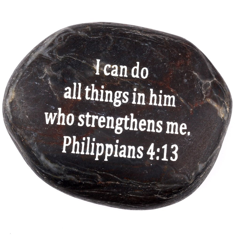  Holy Land Market Engraved Inspirational Scripture Biblical Black Stones Collection - Stone IV : Philippians 4:13 : I can do All Things in him who Strengthens me.、mySite、elrpsem3k
