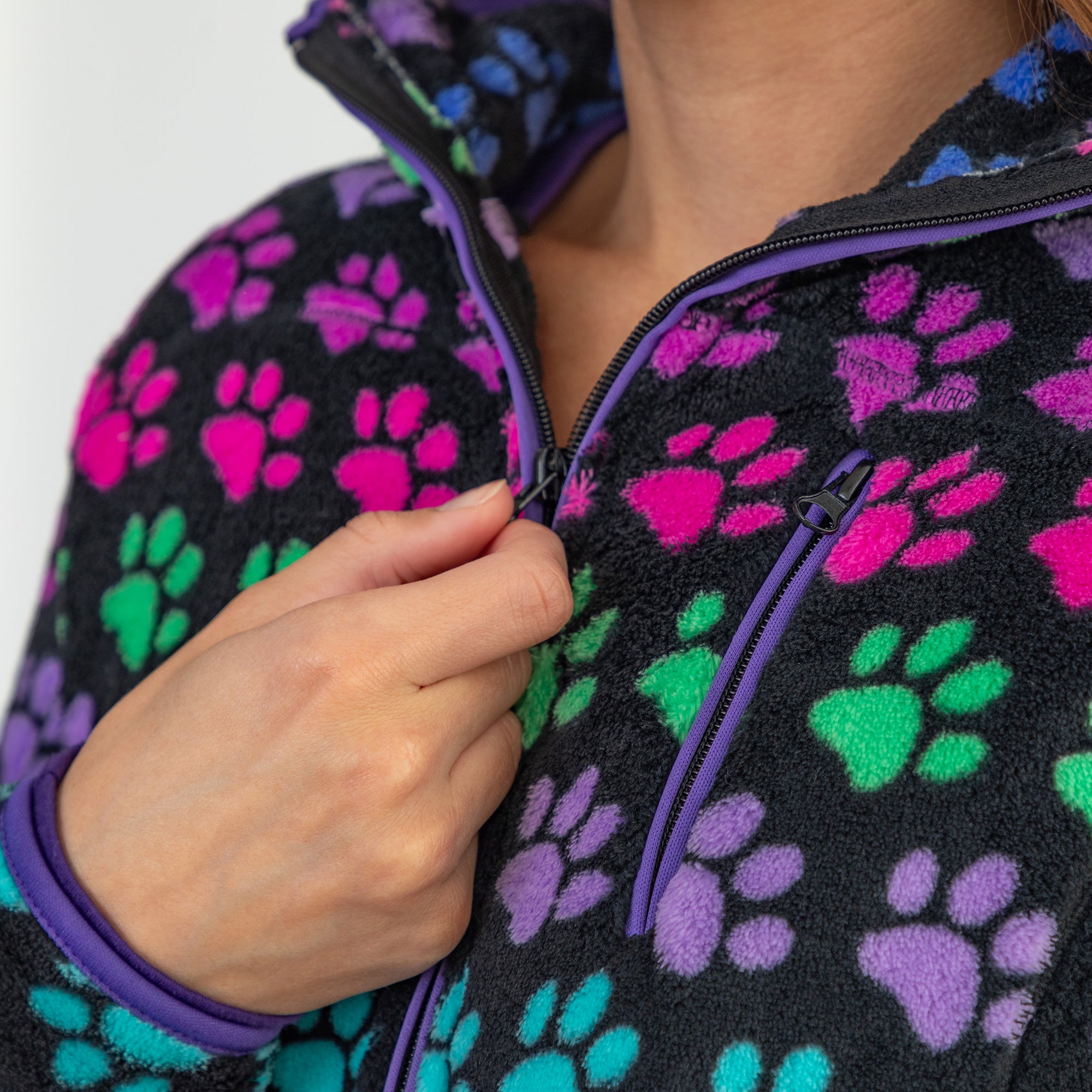 Printed Paws Fleece Trimmed Zippered Jacket、mySite、camillekostekn