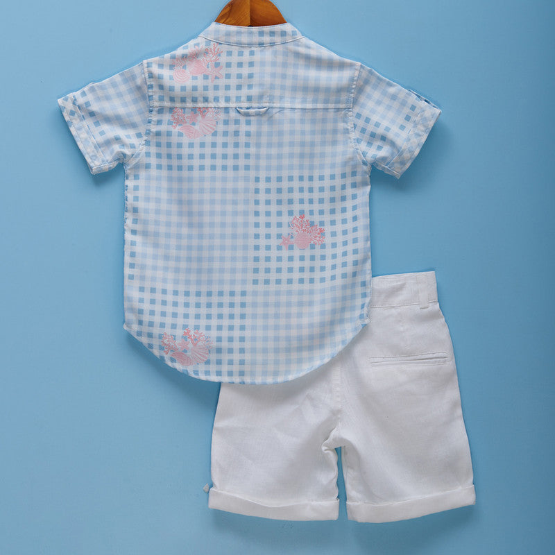 Cotton Coral Shirt | Printed | Sky Blue、mySite、camillekostekn