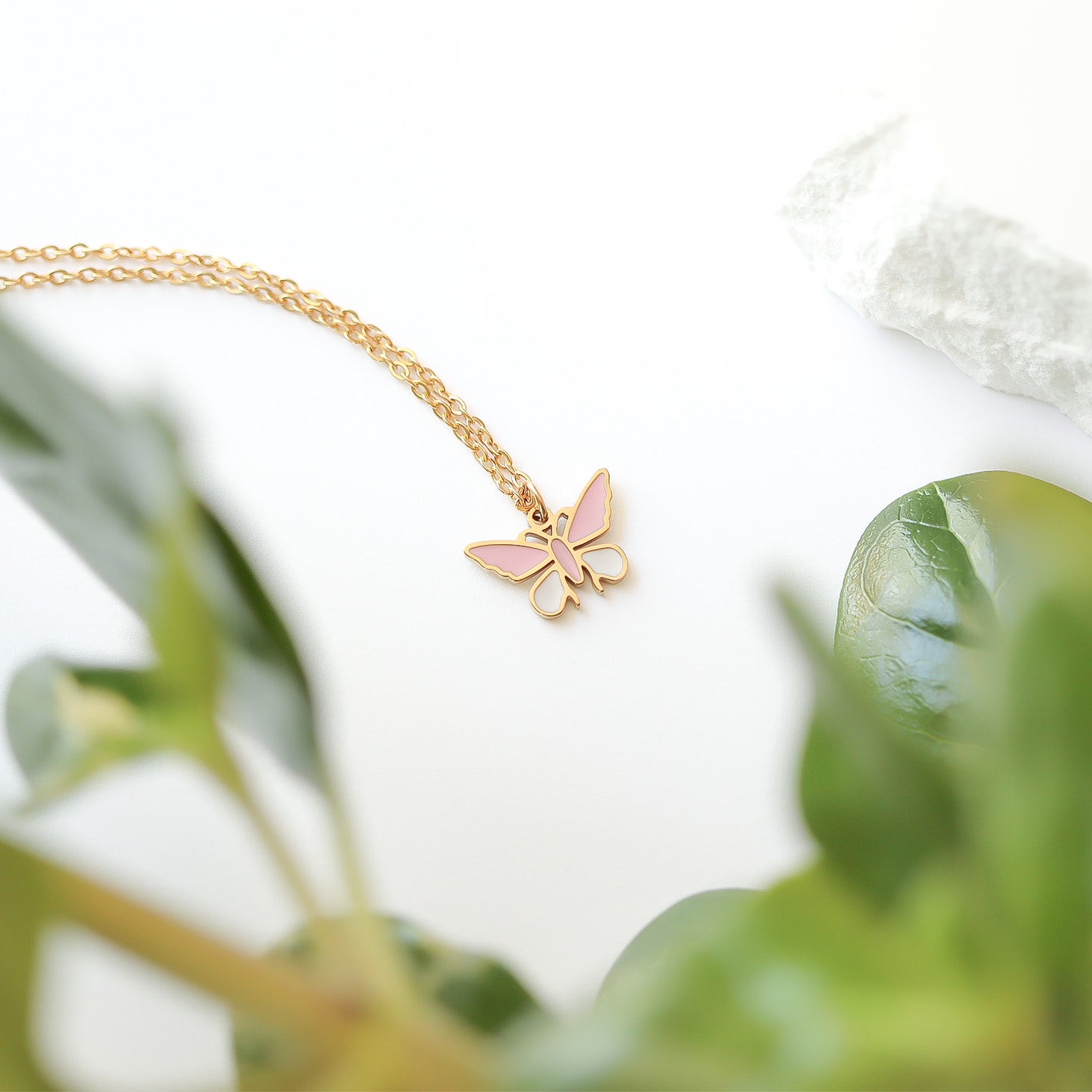 18K Gold PVD Stainless Steel Epoxy Pink and White Butterfly Charm / PDL0030、mySite、dreamappss