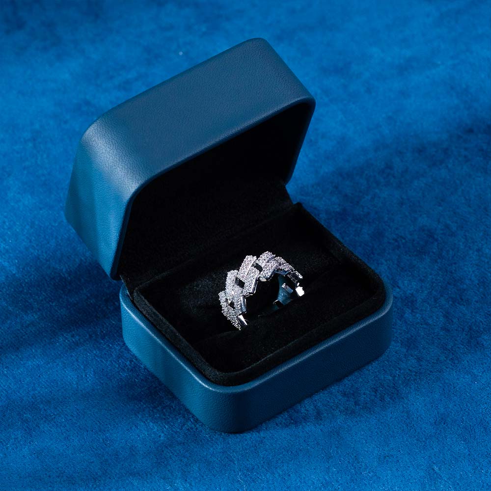 Moissanite 2-Row Cuban Link Ring 14K Gold、mySite、hinf8tx79