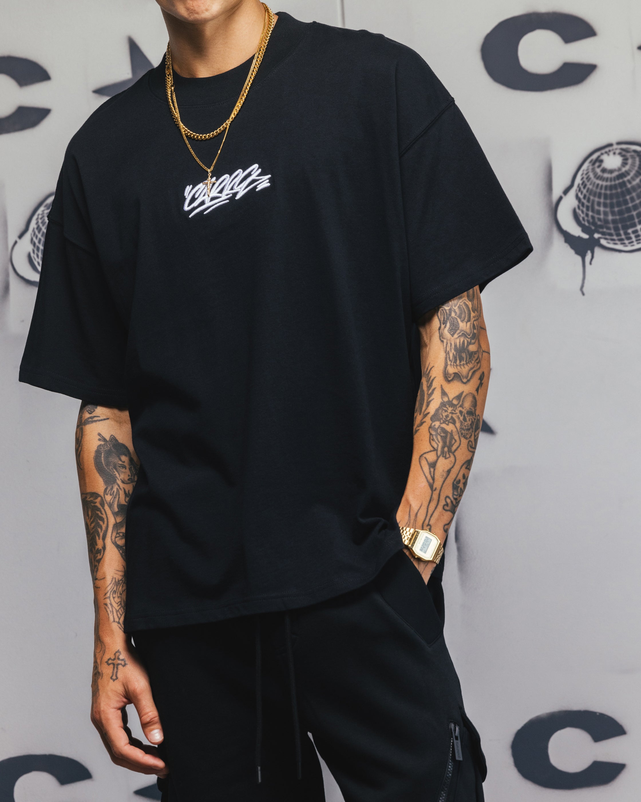 Carre Embroidered Graffiti T-Shirt Black、mySite、zt4zffjzw