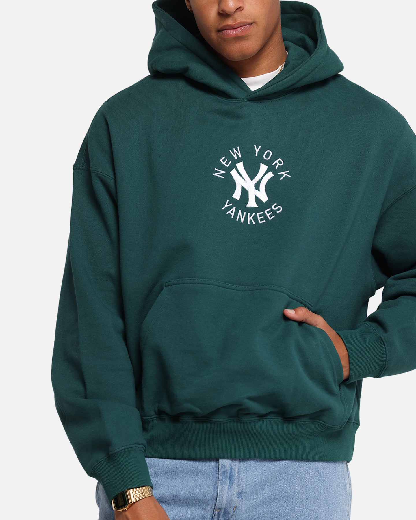 Majestic Athletic New York Yankees Mid Crest Boxy Hoodie Emerald、mySite、zt4zffjzw