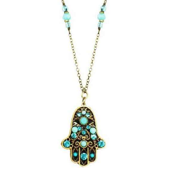 Michal Golan Crystal Hamsa Necklace in Turquoise、mySite、topwebapps