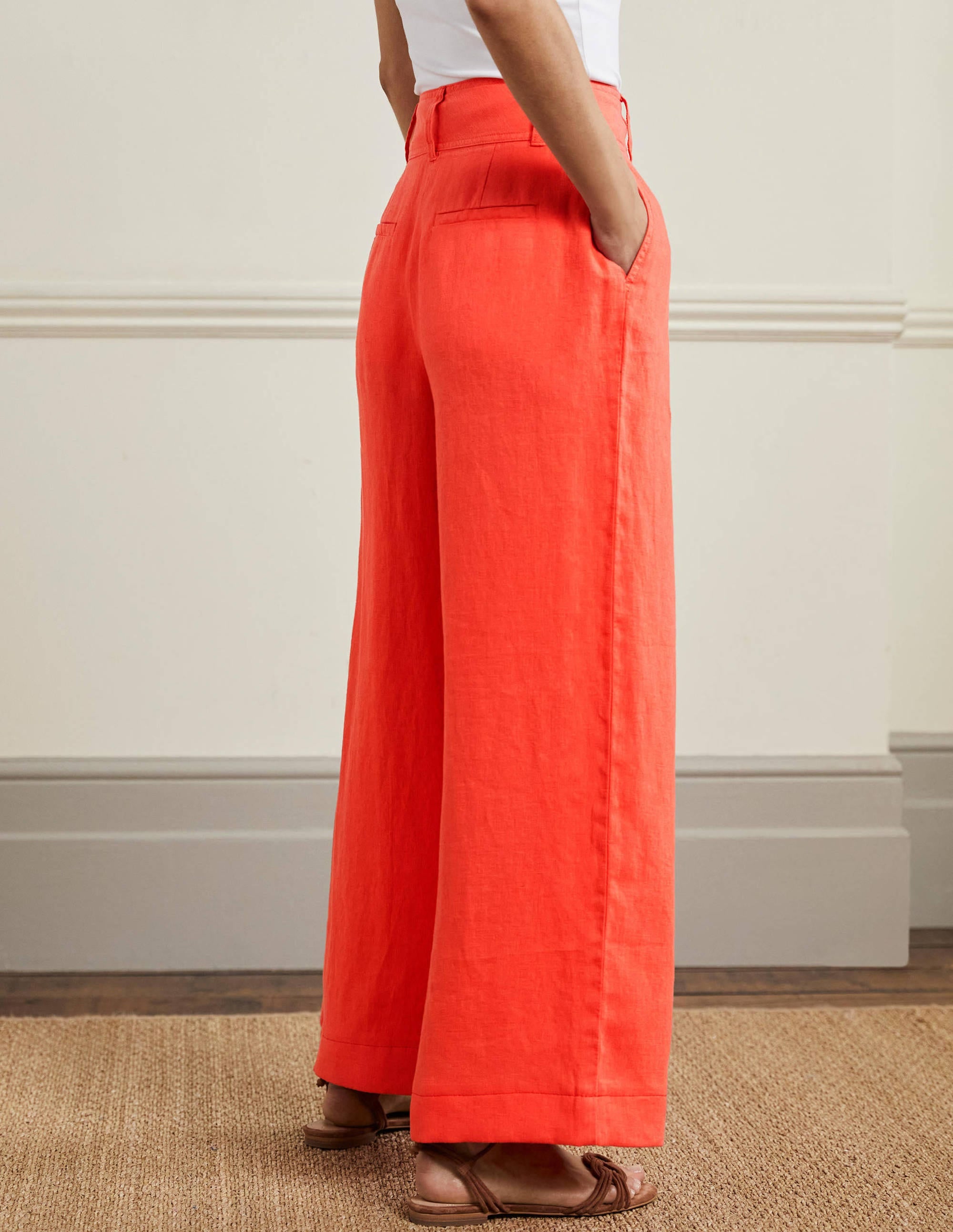  Wide Leg Linen Trousers-Hot Coral、mySite、ashleygrahame