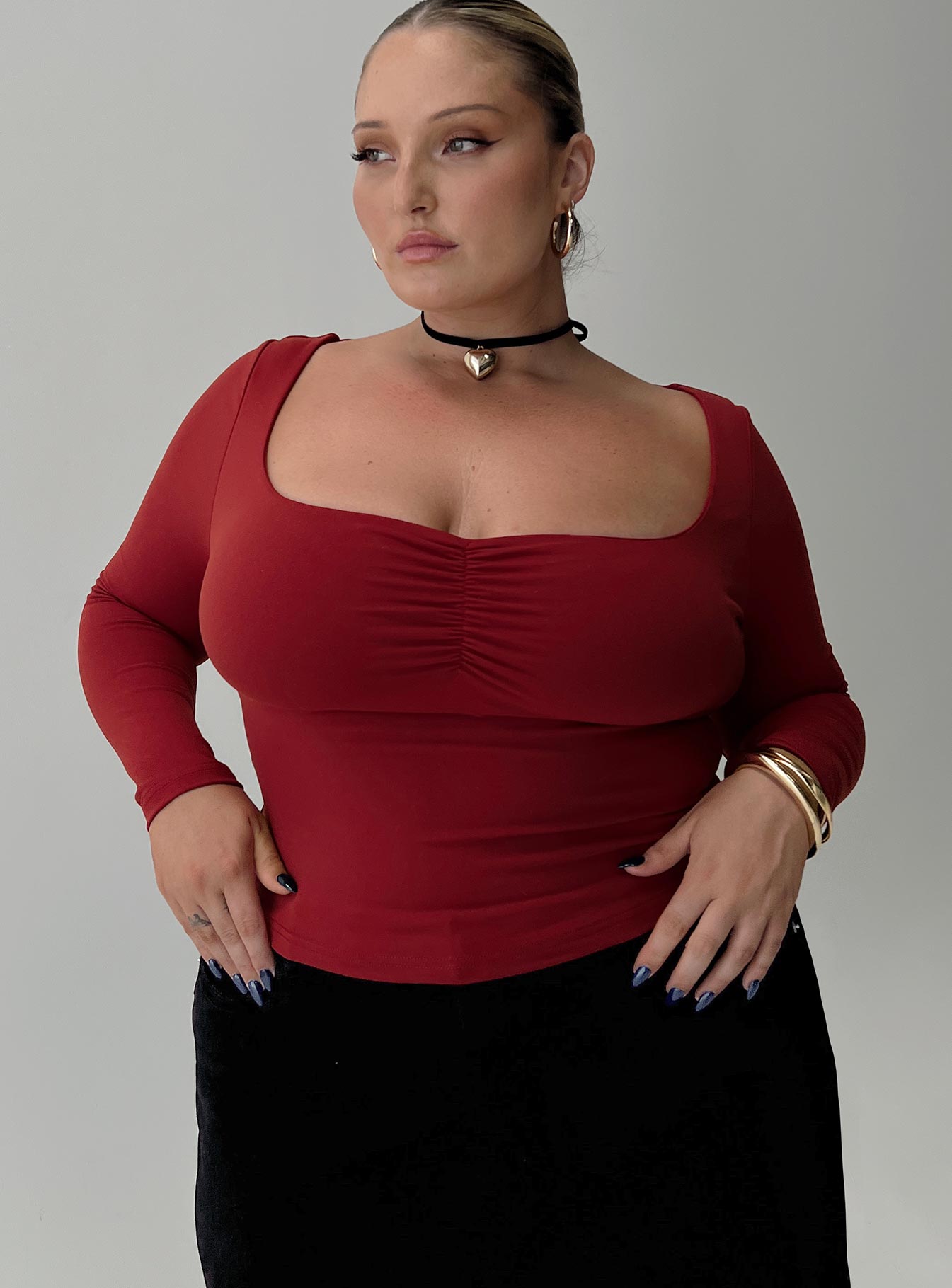 Selenie Long Sleeve Top Red Curve、mySite、solidvoid