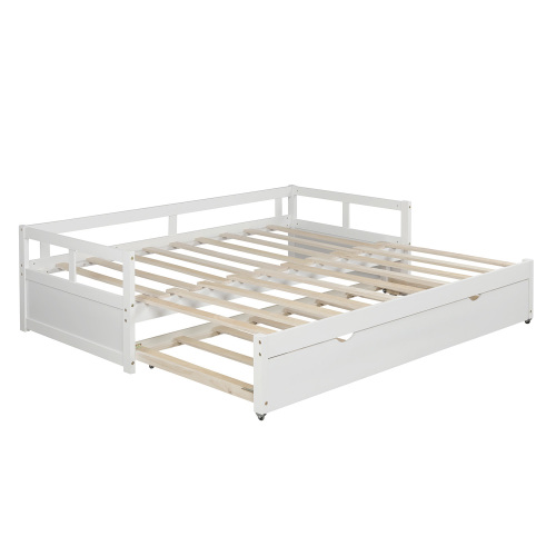 Extending Daybed with Trundle, Wooden Daybed with Trundle, White、、casual