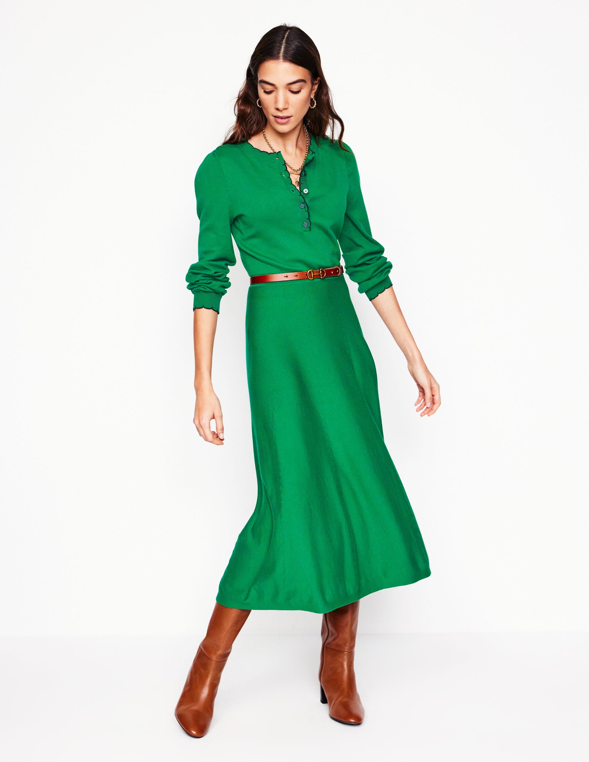  Scallop Henley Knitted Dress-Rich Emerald、mySite、ashleygrahame