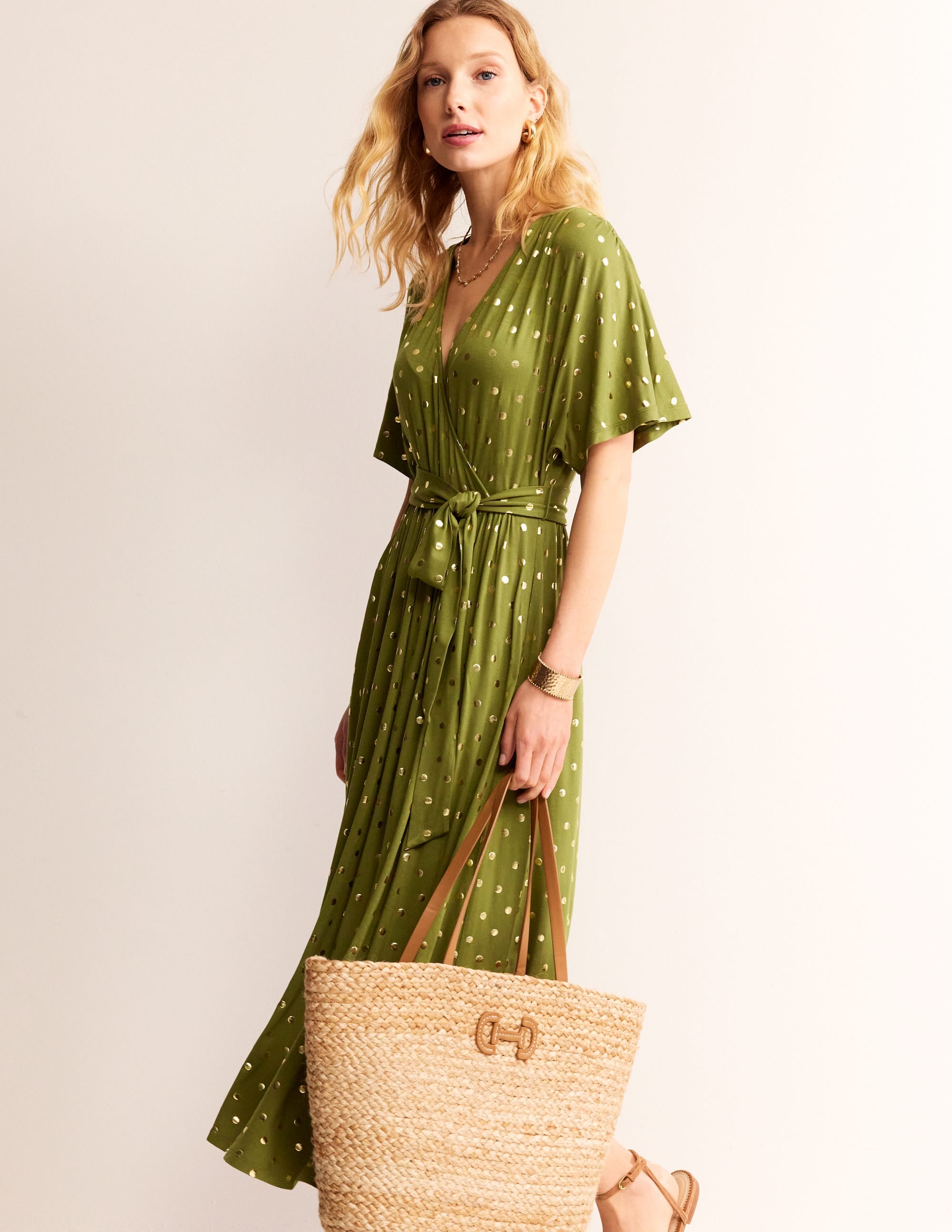  Kimono Wrap Jersey Midi Dress-Mayfly, Scattered Foil Spot、mySite、ashleygrahame