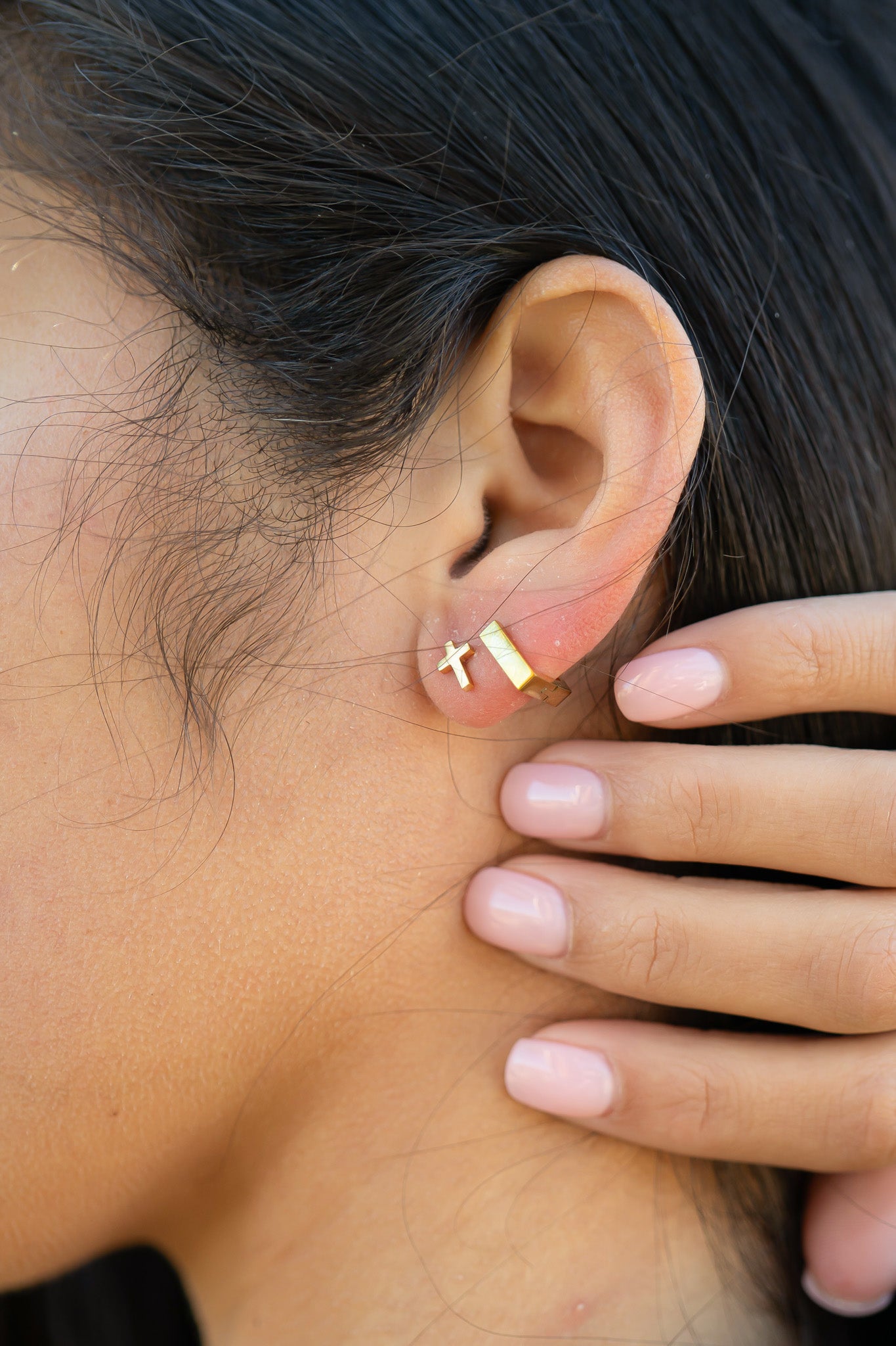 18K Gold PVD Stainless Steel Cross Stud Earrings / ERJ0058、mySite、dreamappss