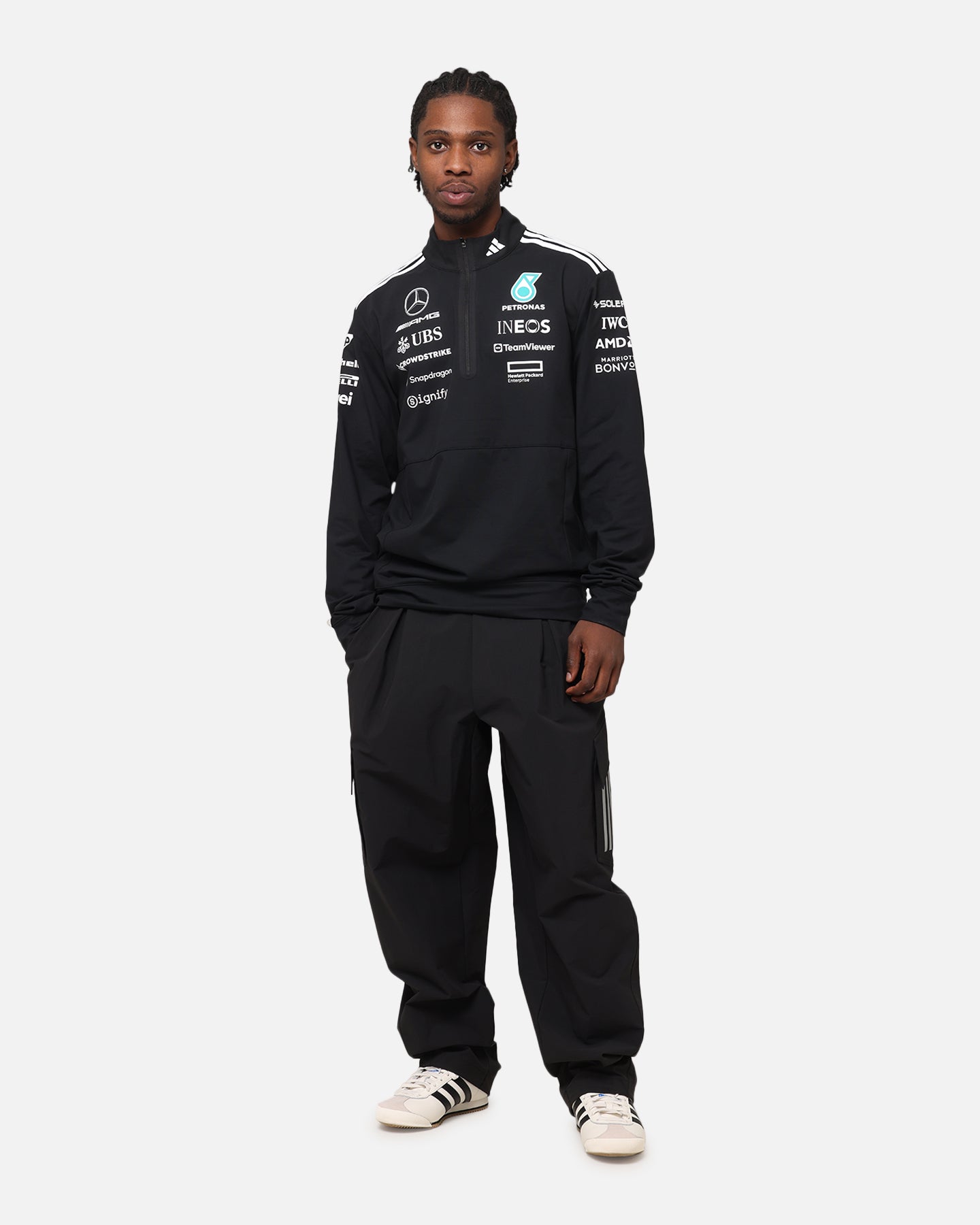 adidas x Mercedes-AMG PETRONAS Formula One F1 2025 Team Quarter Zip Jacket Black/White、mySite、zt4zffjzw