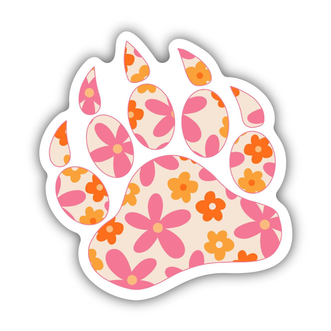  Pink and Orange Floral Bear Paw Print Sticker、mySite、ghnorth