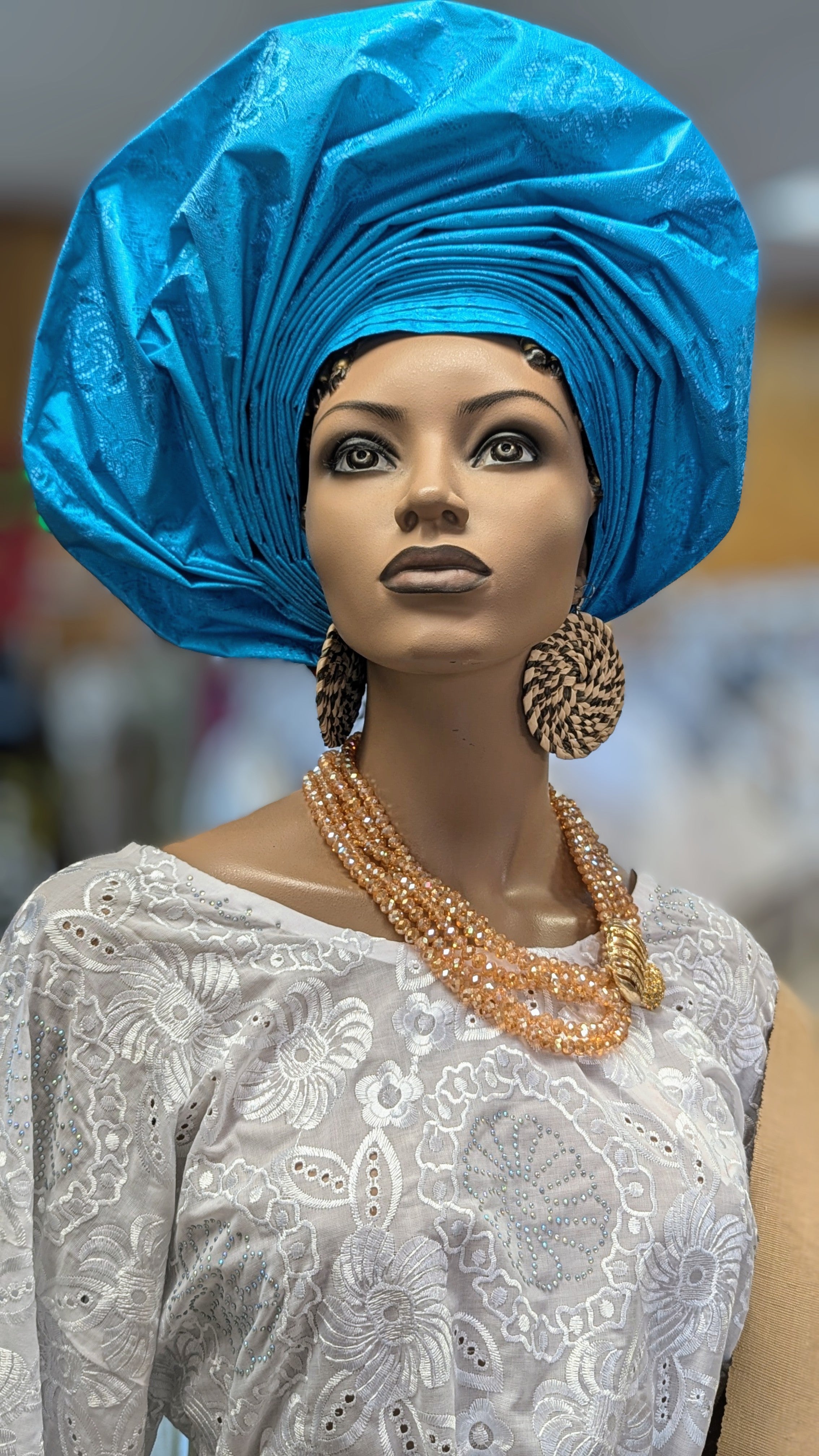 Dupsie's Ireti Crown Blue Autogele Ready Gele Pre-tied Head Wrap DPAGTB32、mySite、solidvoid