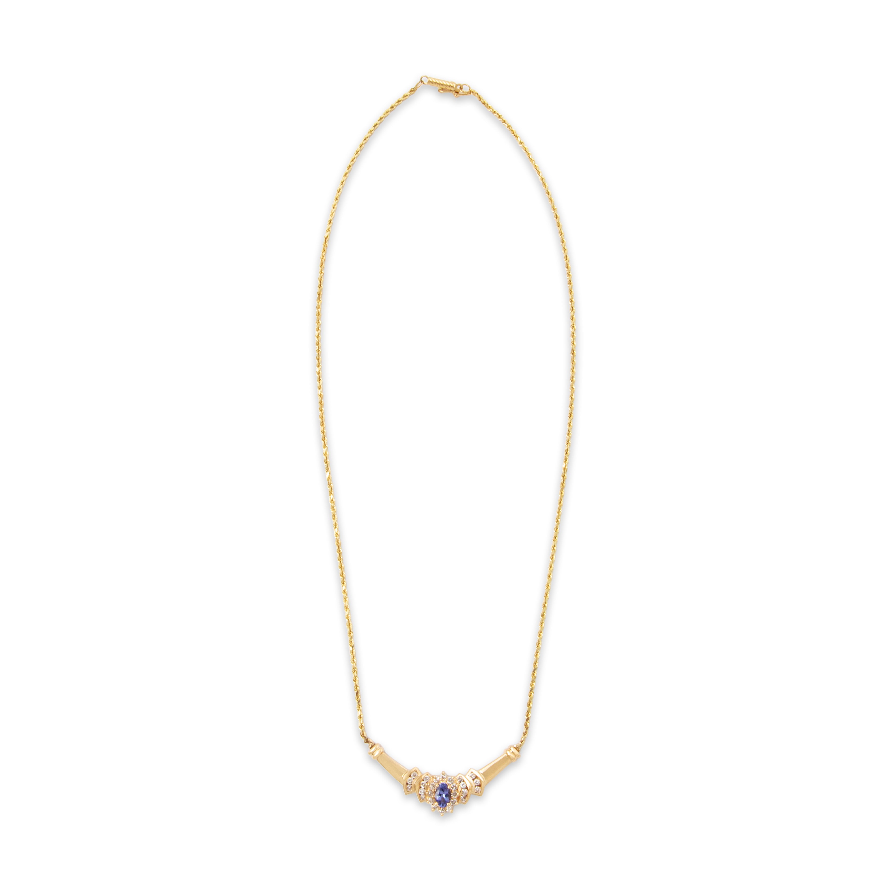 Vintage 14k Yellow Gold Tanzanite .416cttw Diamond Halo Necklace 17.25、mySite、hinf8tx79