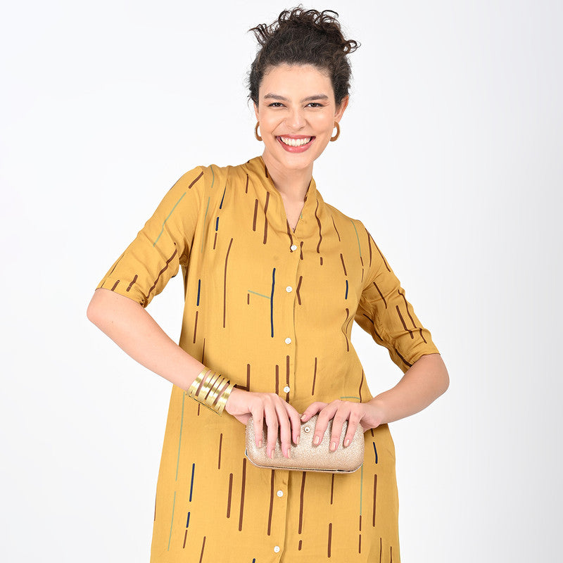 Modal Printed Co Ord Set For Women | Tunic & Trouser | Mustard、mySite、camillekostekn