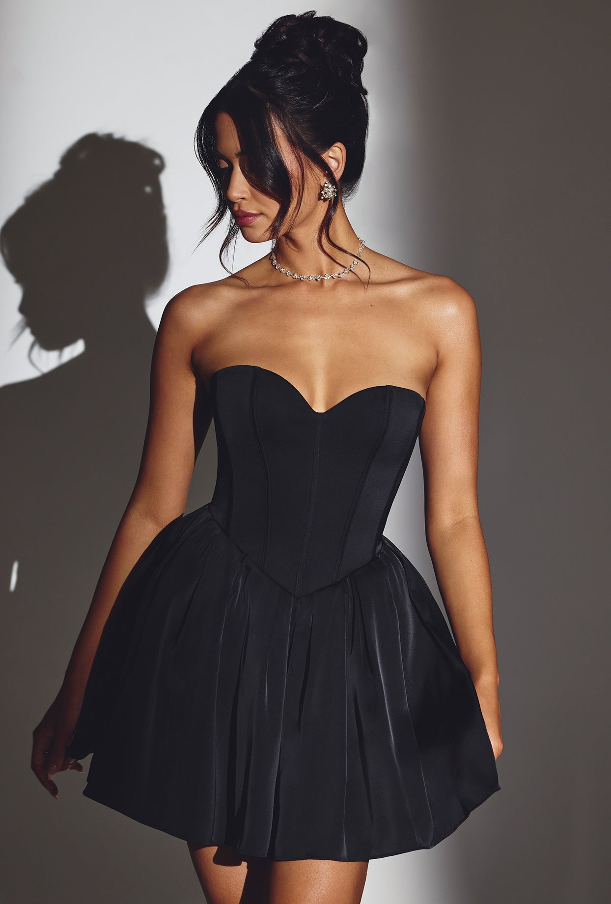 Corset Tulle Mini Dress in Jet Black、mySite、solidvoid