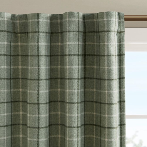 Plaid Rod Pocket and Back Tab Curtain Panel with Fleece Lining Brown 50x84"、、eastwooduniform