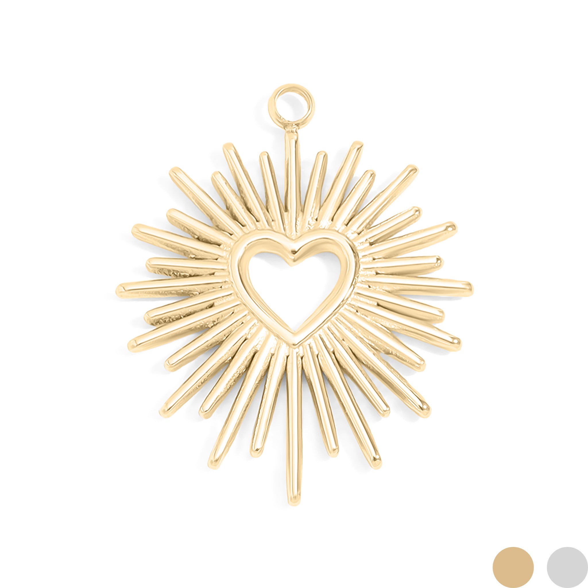 18K Gold PVD Stainless Steel Textured Sunburst Heart Charm / PDL0068、mySite、dreamappss