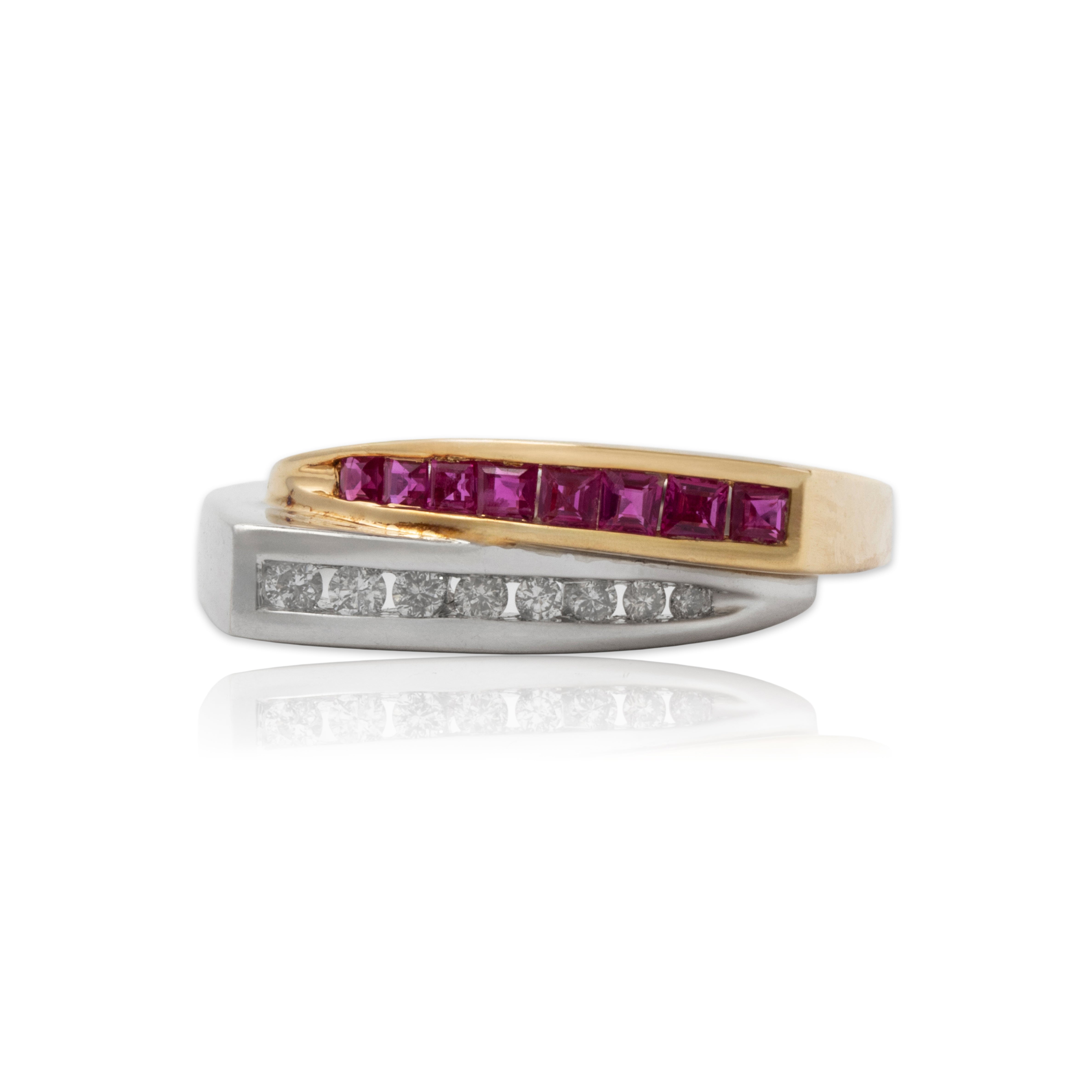 Vintage 14k White & Yellow Gold Ruby Diamond Modernist Statement Ring 7.25、mySite、hinf8tx79