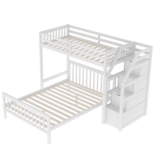 Twin over Full Loft Bed with Staircase,Gray(OLD SKU:SM000107AAE)、、casual