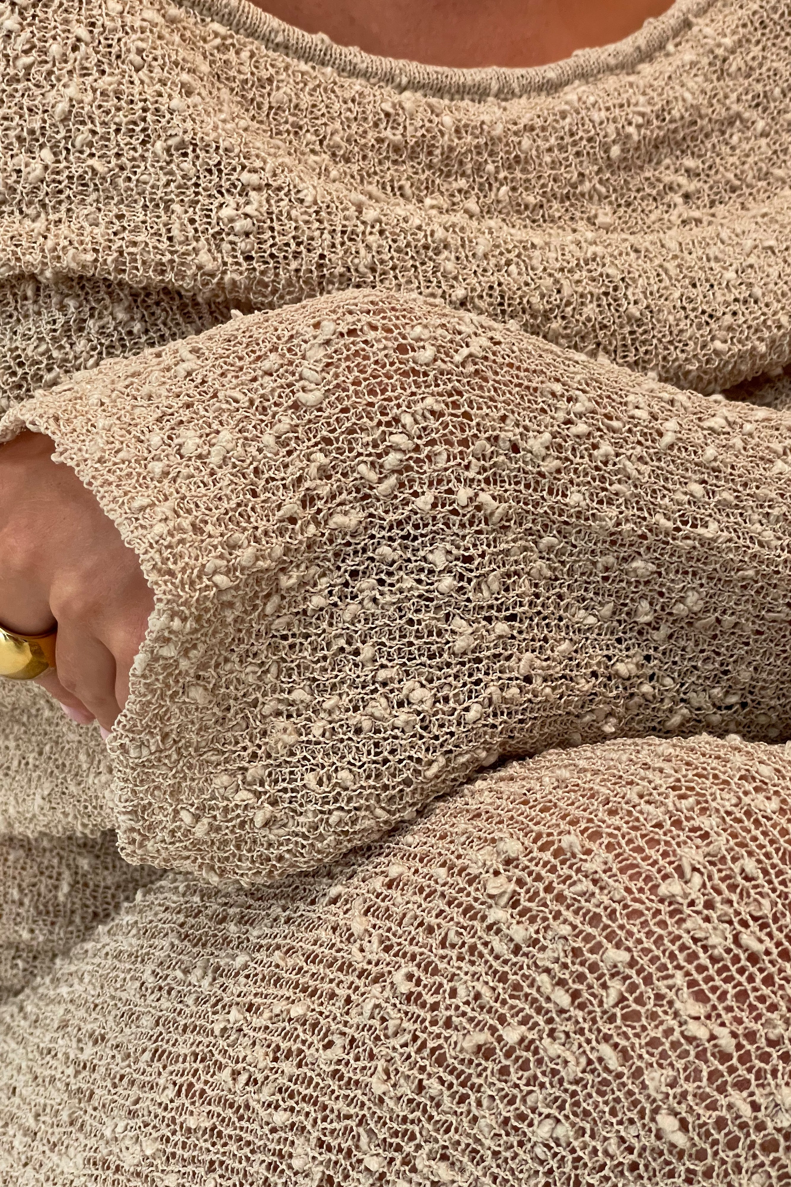 Marisol Off Shoulder Boucle Maxi Dress - Wheat、mySite、solidvoid