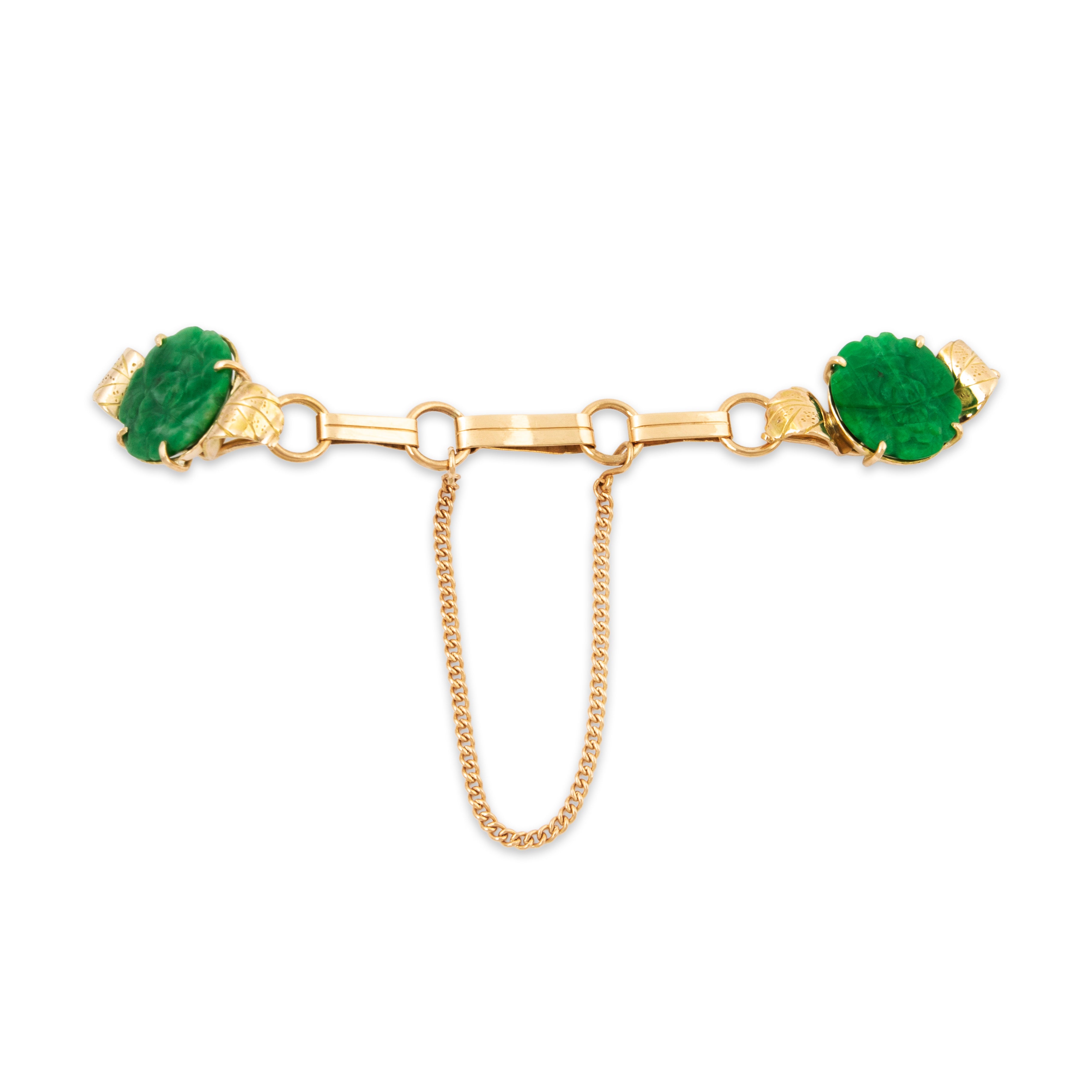 Vintage Ming's Heavy 14k Yellow Gold 19cttw Jade Carved Blossoms Bracelet 6.75、mySite、hinf8tx79