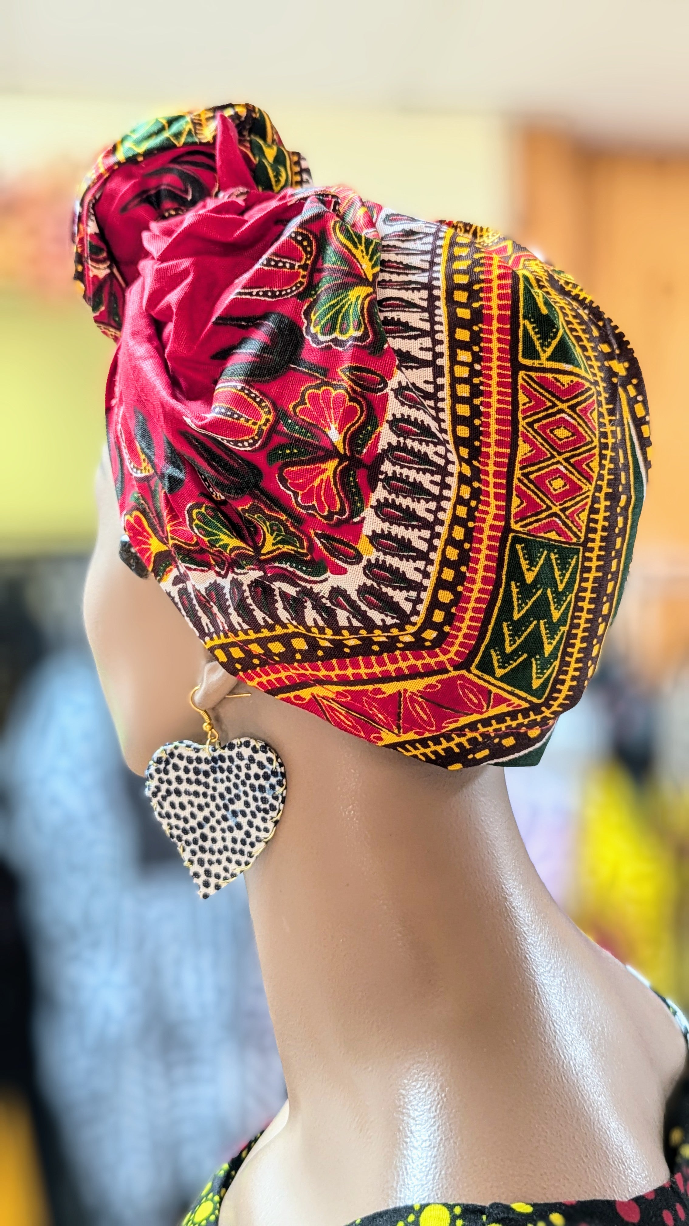 Dupsie's Zuriya Red Cotton Dashiki Print Pre-tied Head Wrap Hat DP3975PT7、mySite、solidvoid